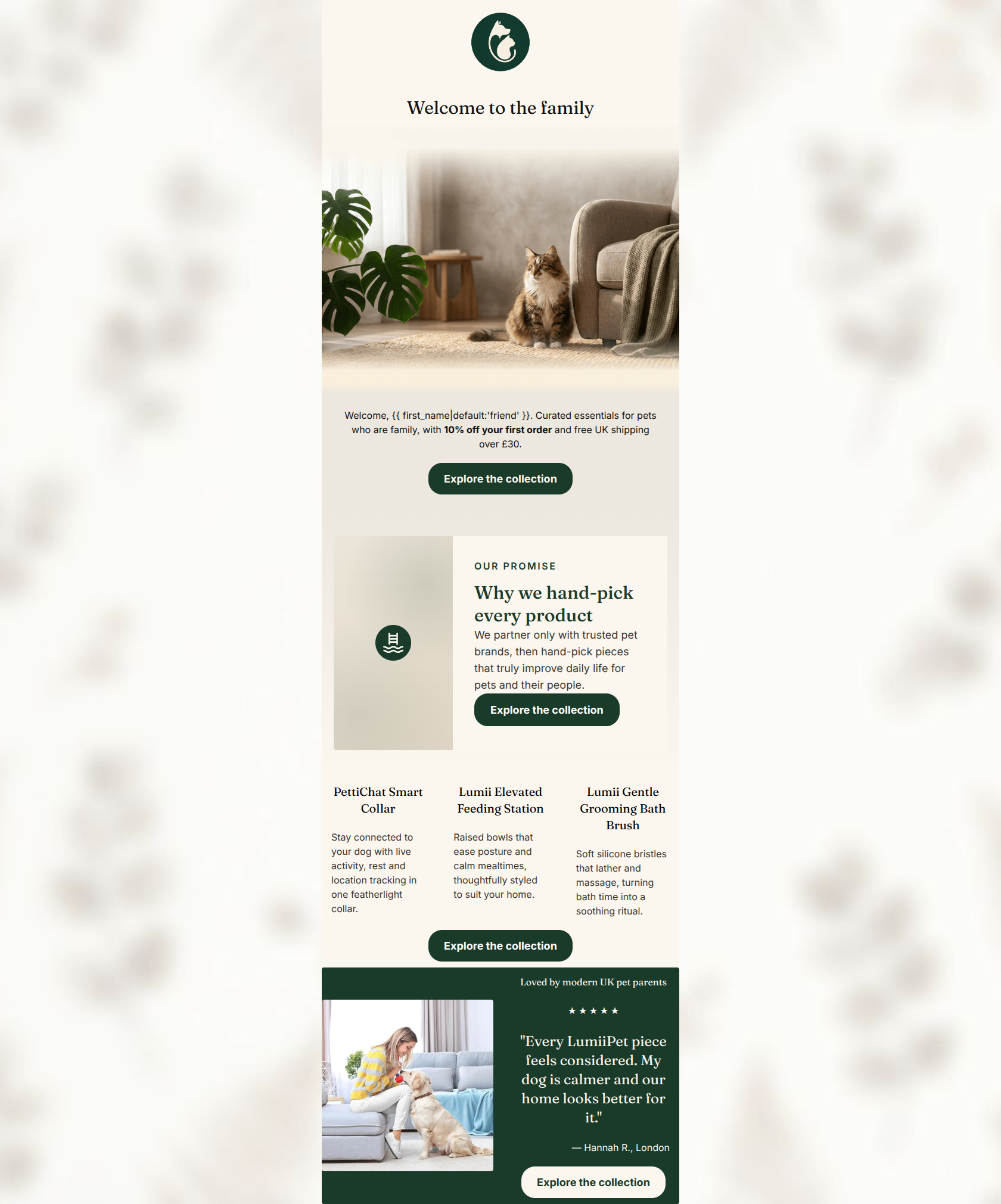 Email design: Welcome to the LumiiPet family