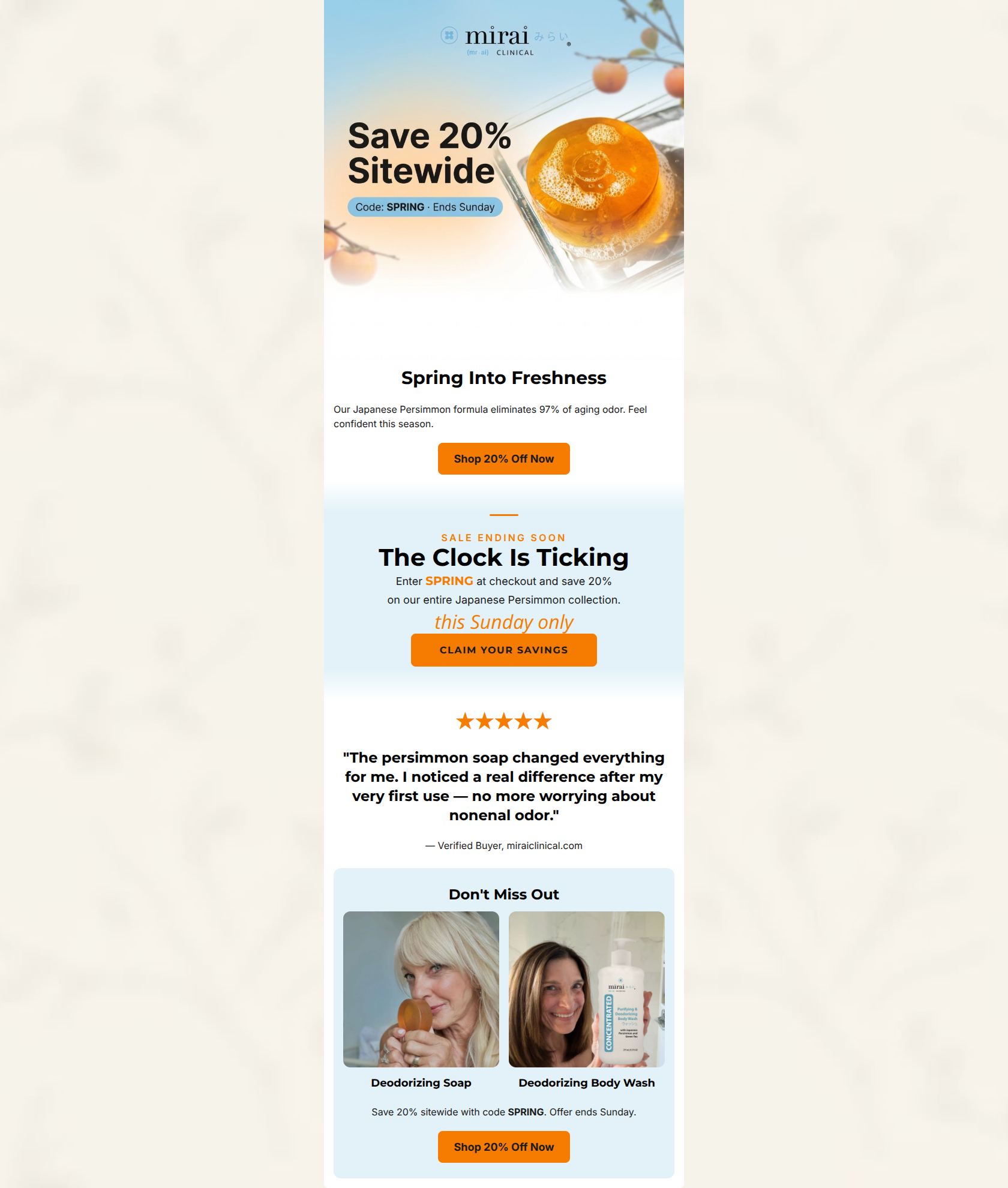 Email design: 20% off everything — ends Sunday