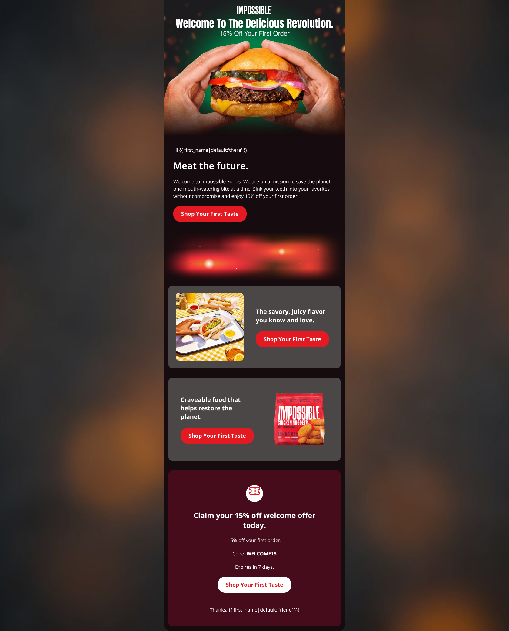 Email design: Welcome to the future of meat. Here is 15% off.
