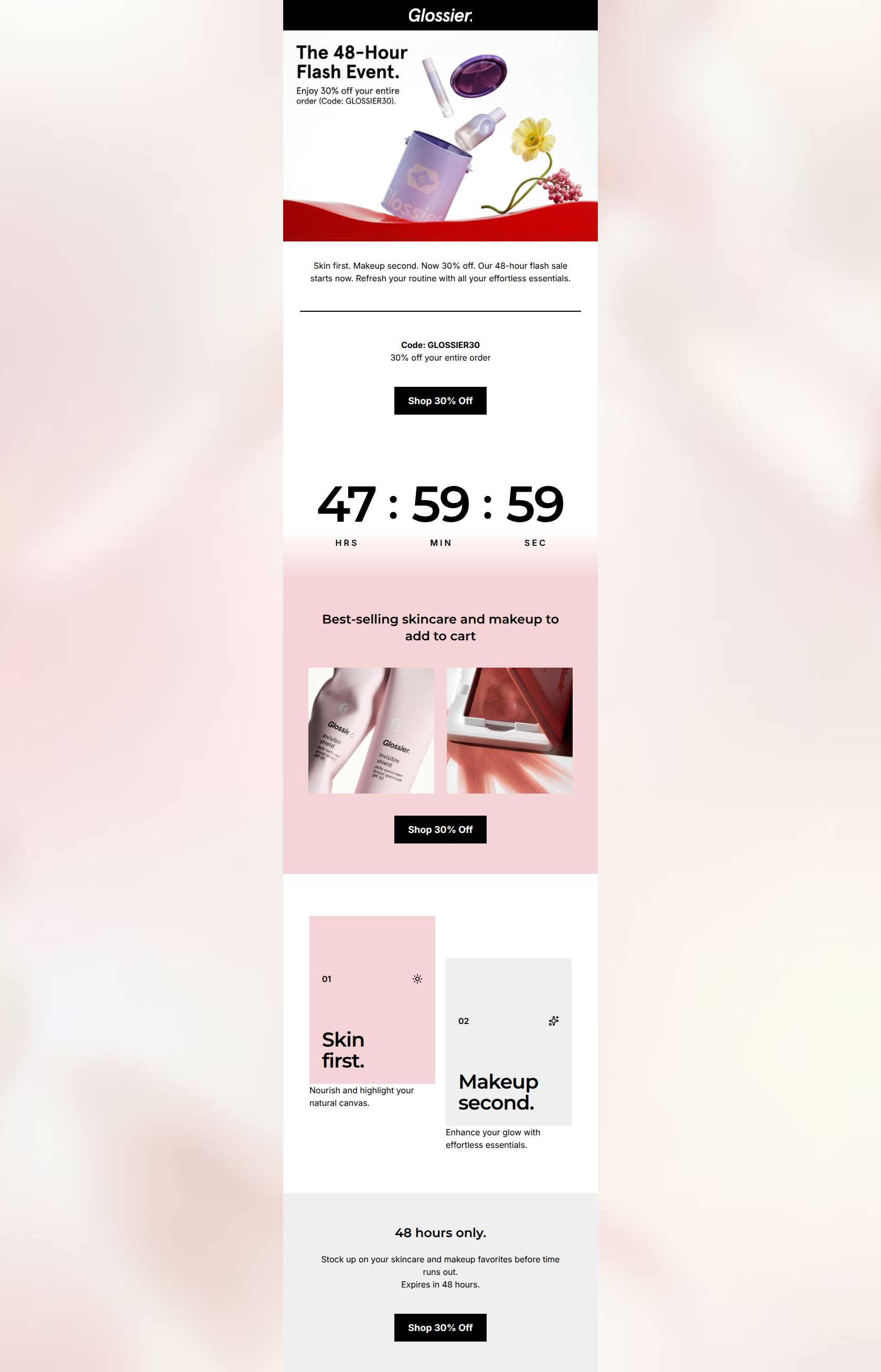 Email design: 30% off everything. 48 hours only.