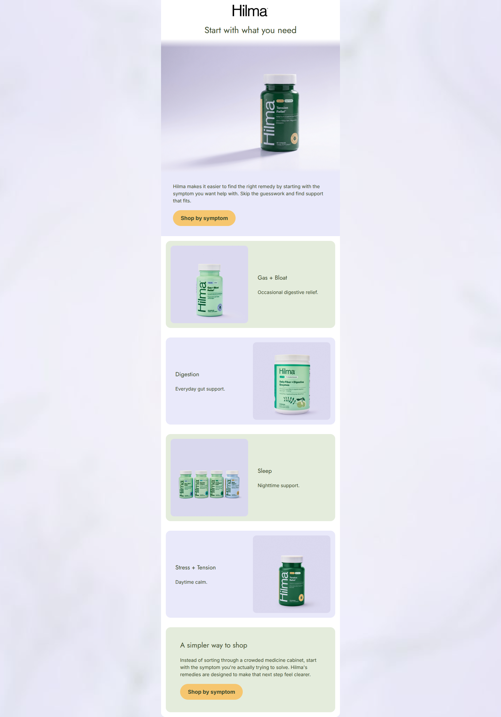 Email design: Find your fit — start symptom