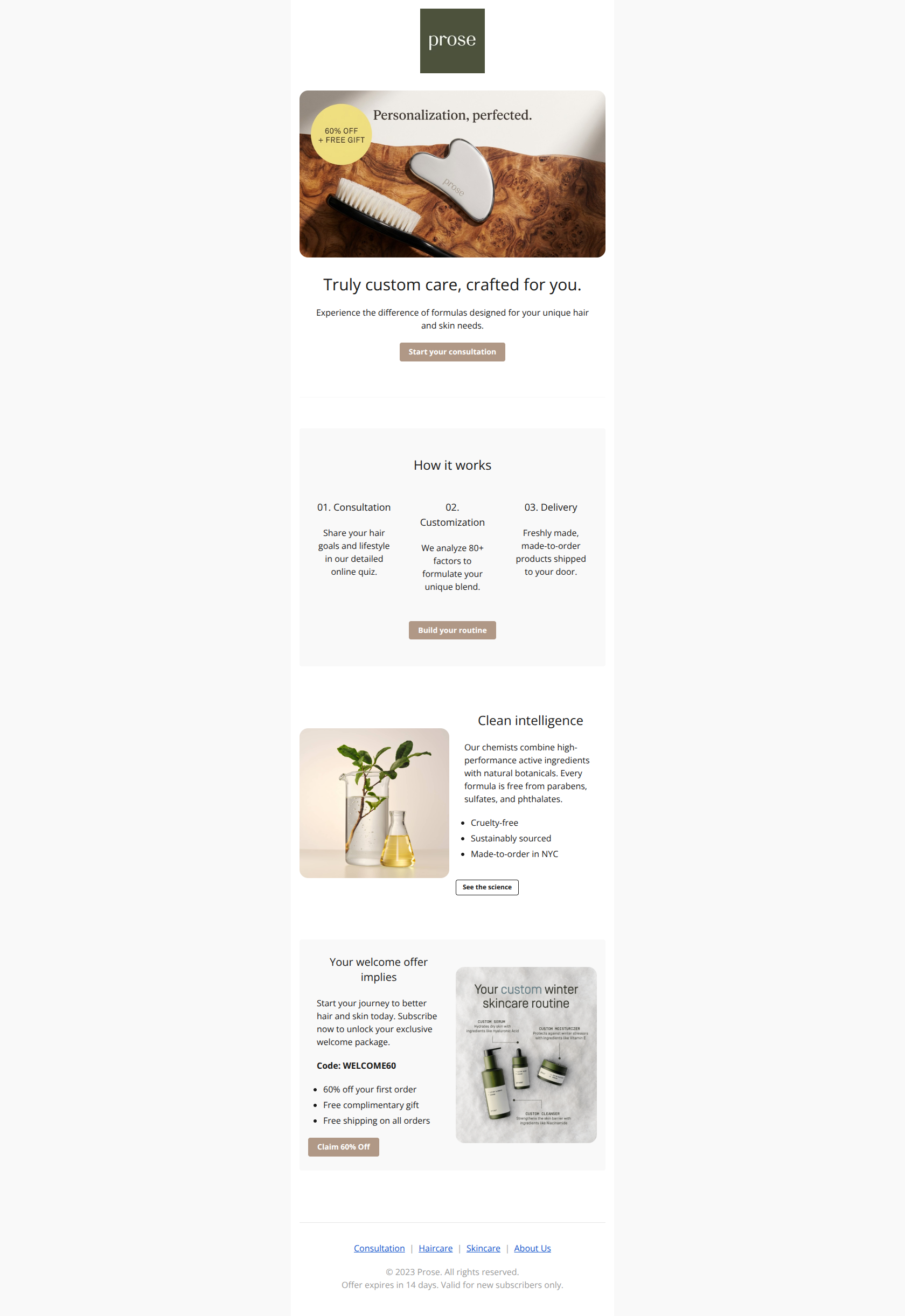 Email design: Welcome to Prose: A custom routine awaits
