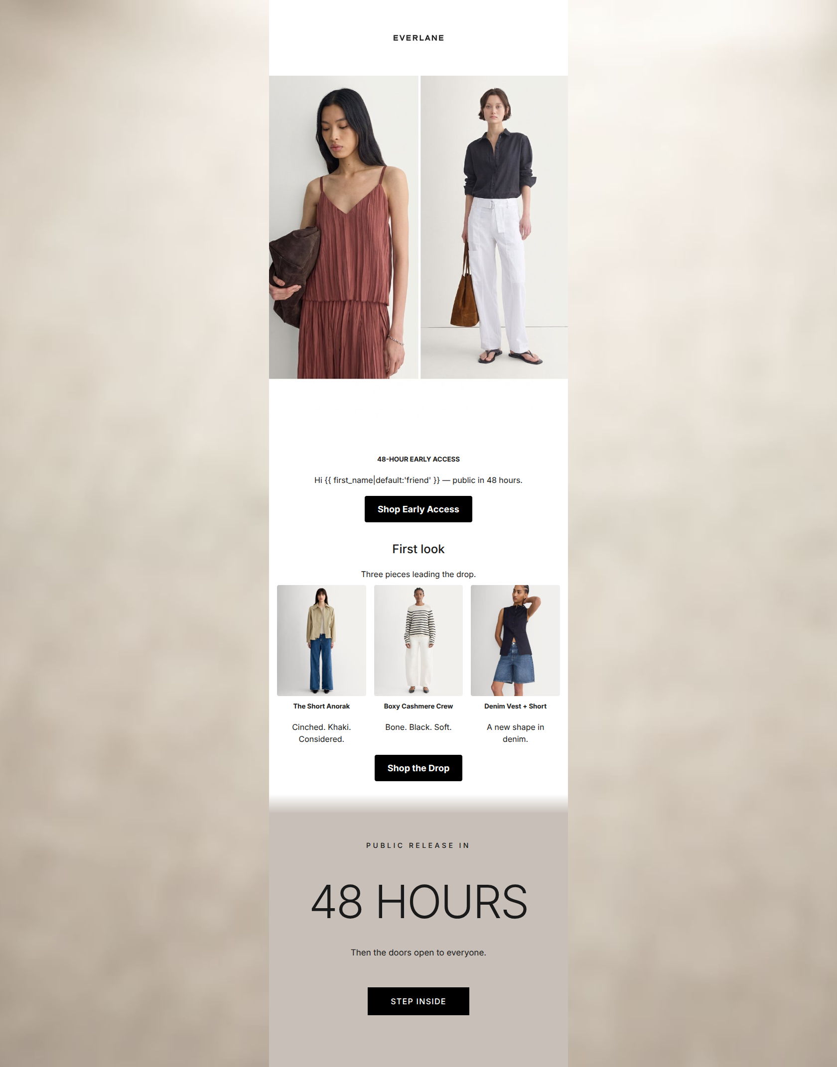 Email design: Yours first: the new collection