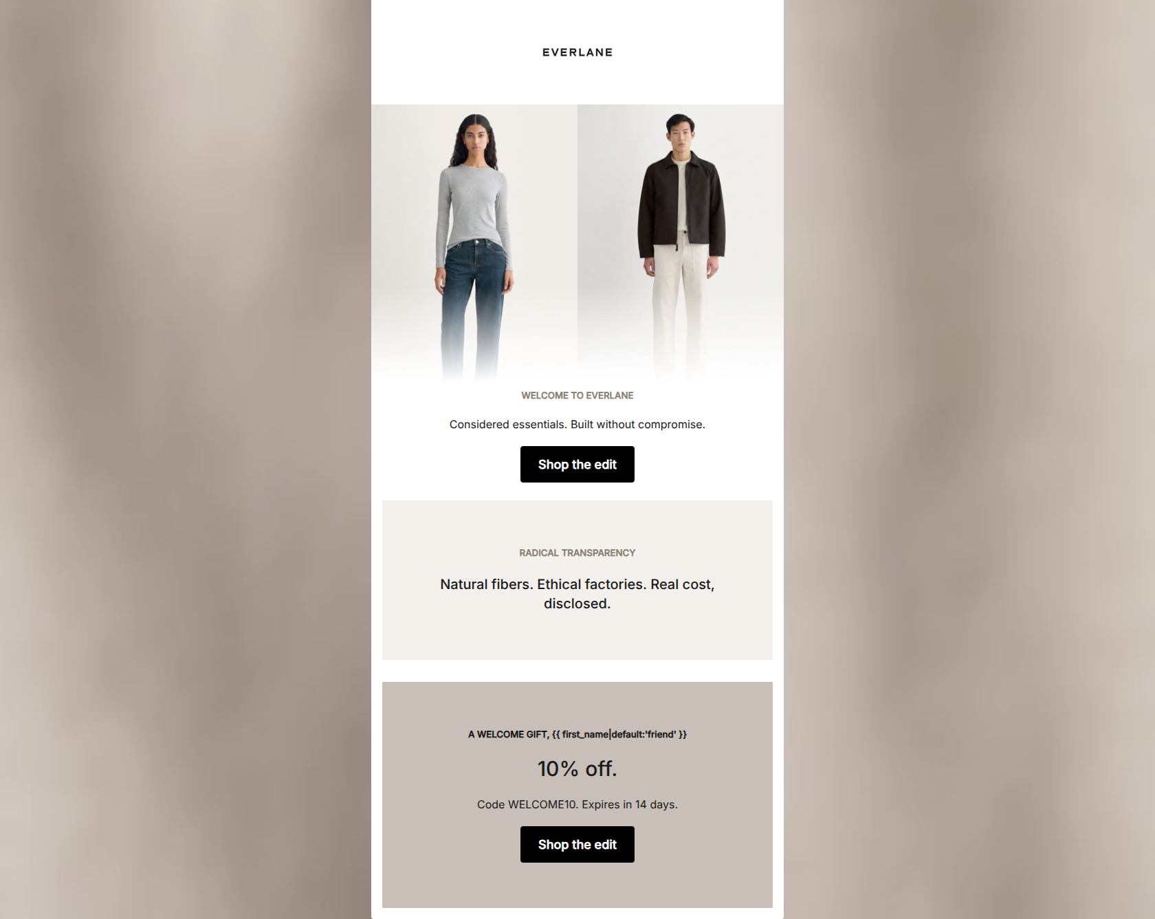 Email design: Welcome to Everlane.