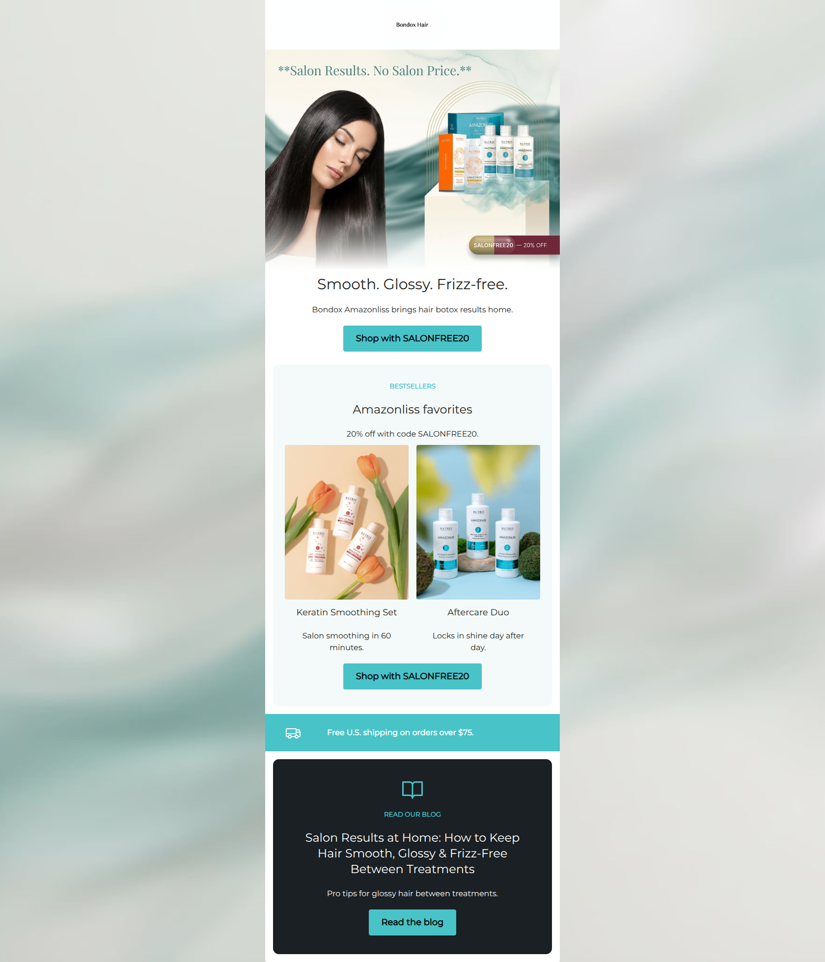 Email design: Salon Results at Home — Save 20%