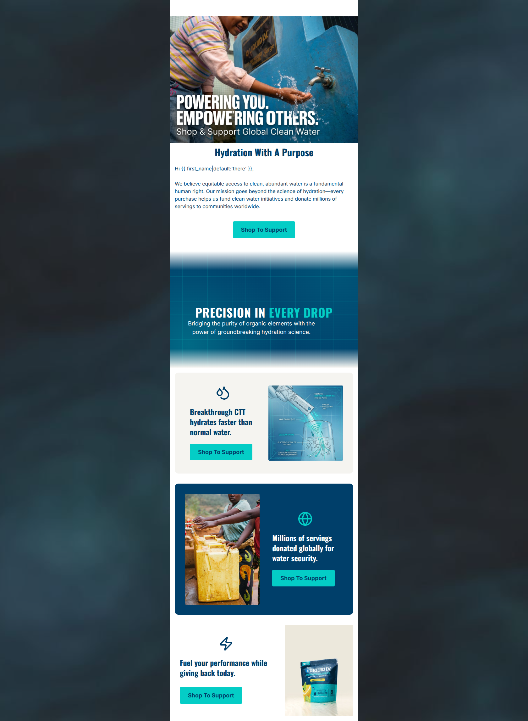 Email design: Wellness for you. Clean water for all.