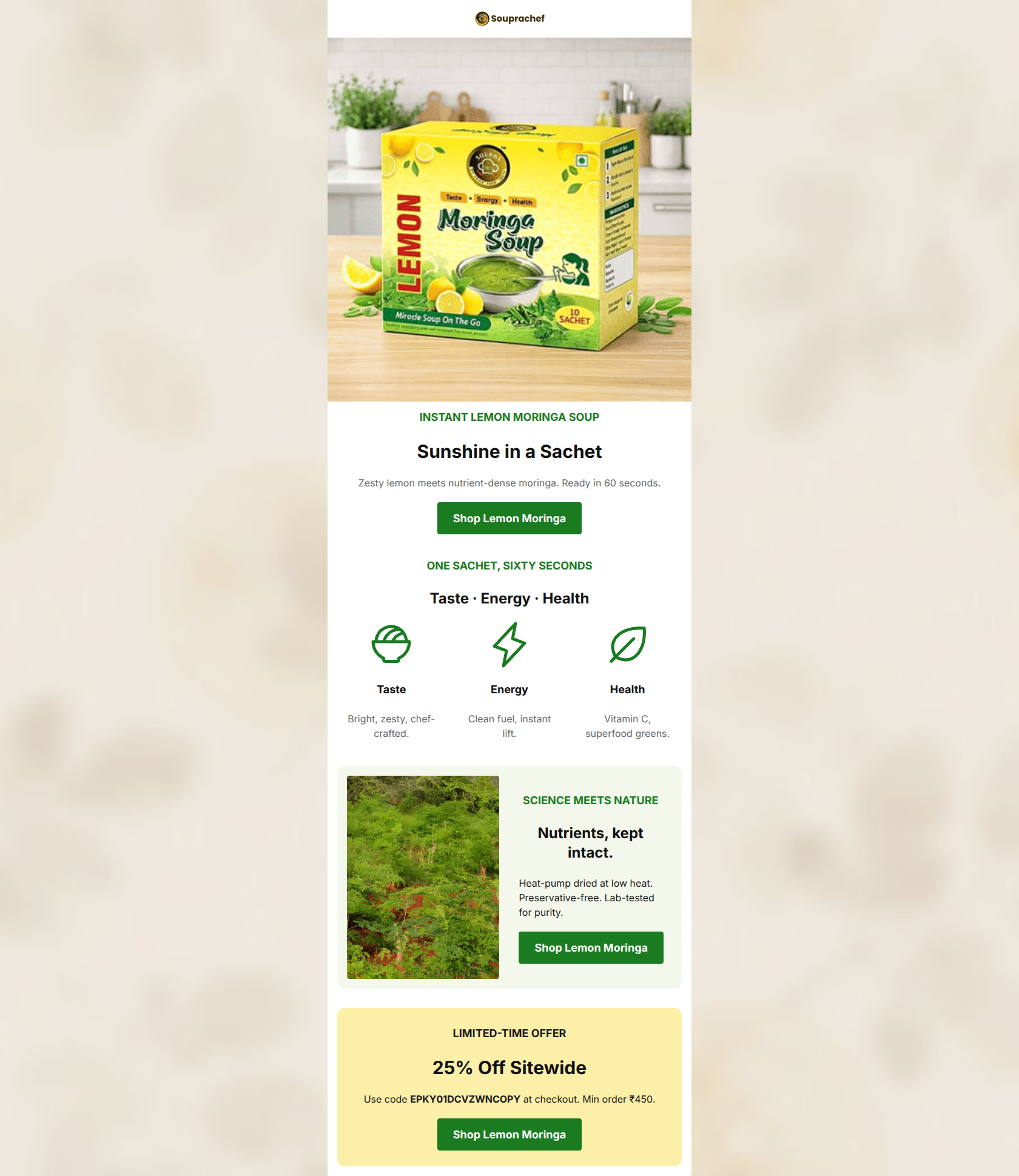 Email design: Sip the miracle. Lemon-style.