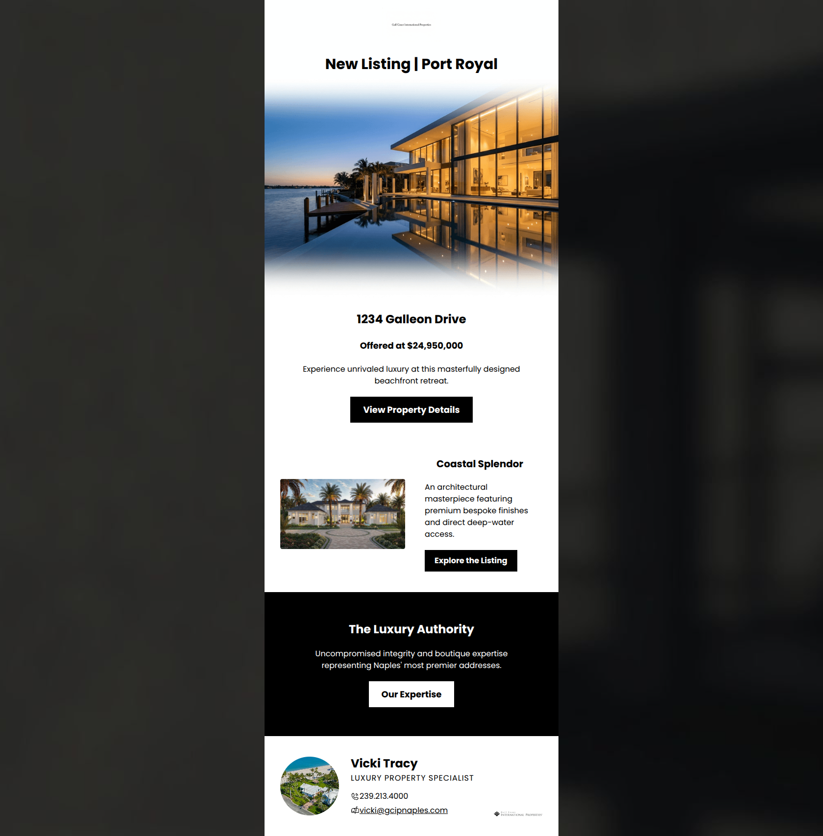 Email design: New Listing: Exceptional Naples Luxury