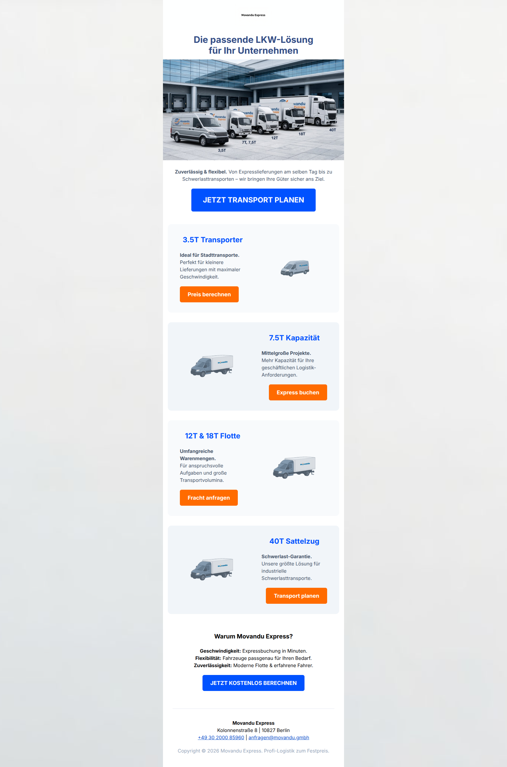 Email design: Express-Logistik für Ihr Unternehmen: Festpreis in Sekunden