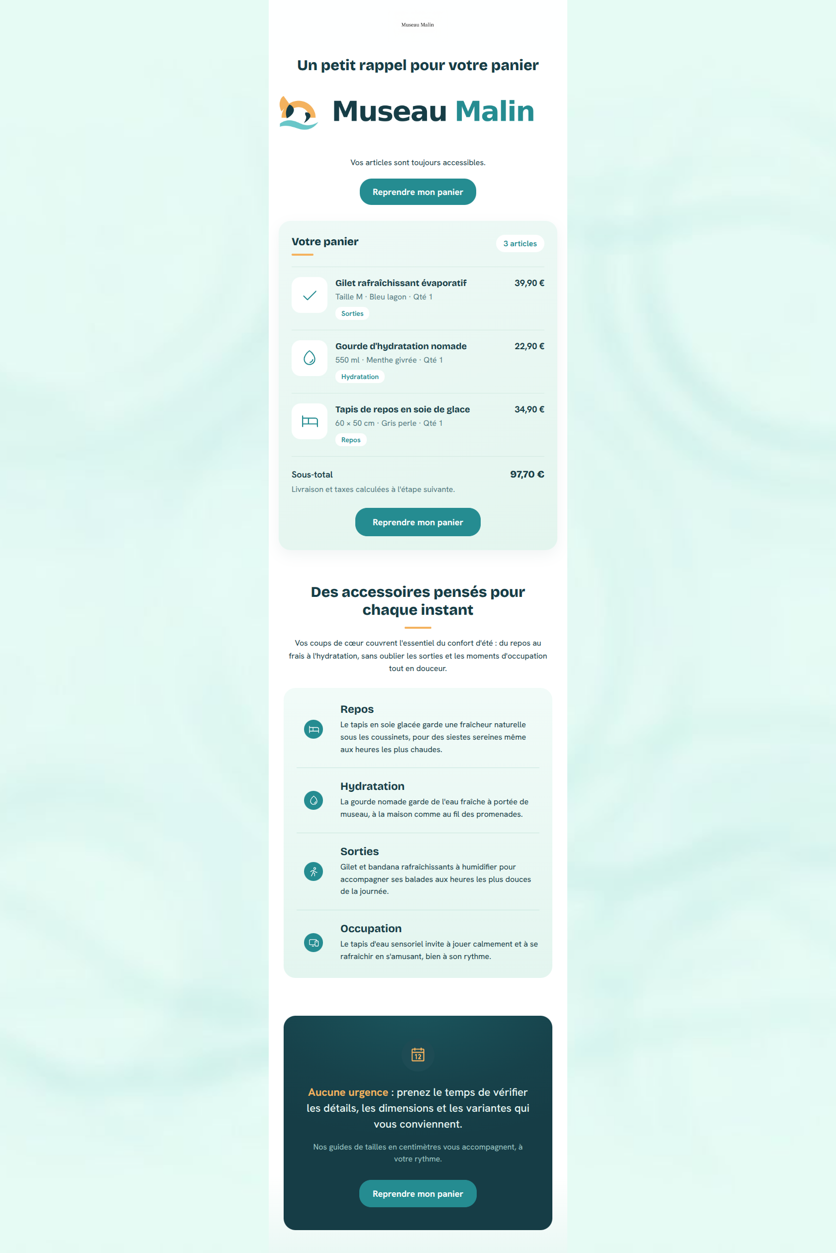 Email design: Votre panier Museau Malin vous attend