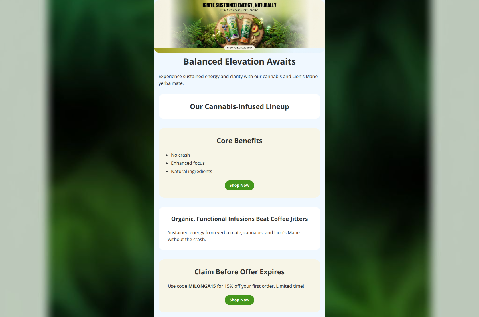 Email design: 15% Off: Ignite Natural Energy Now