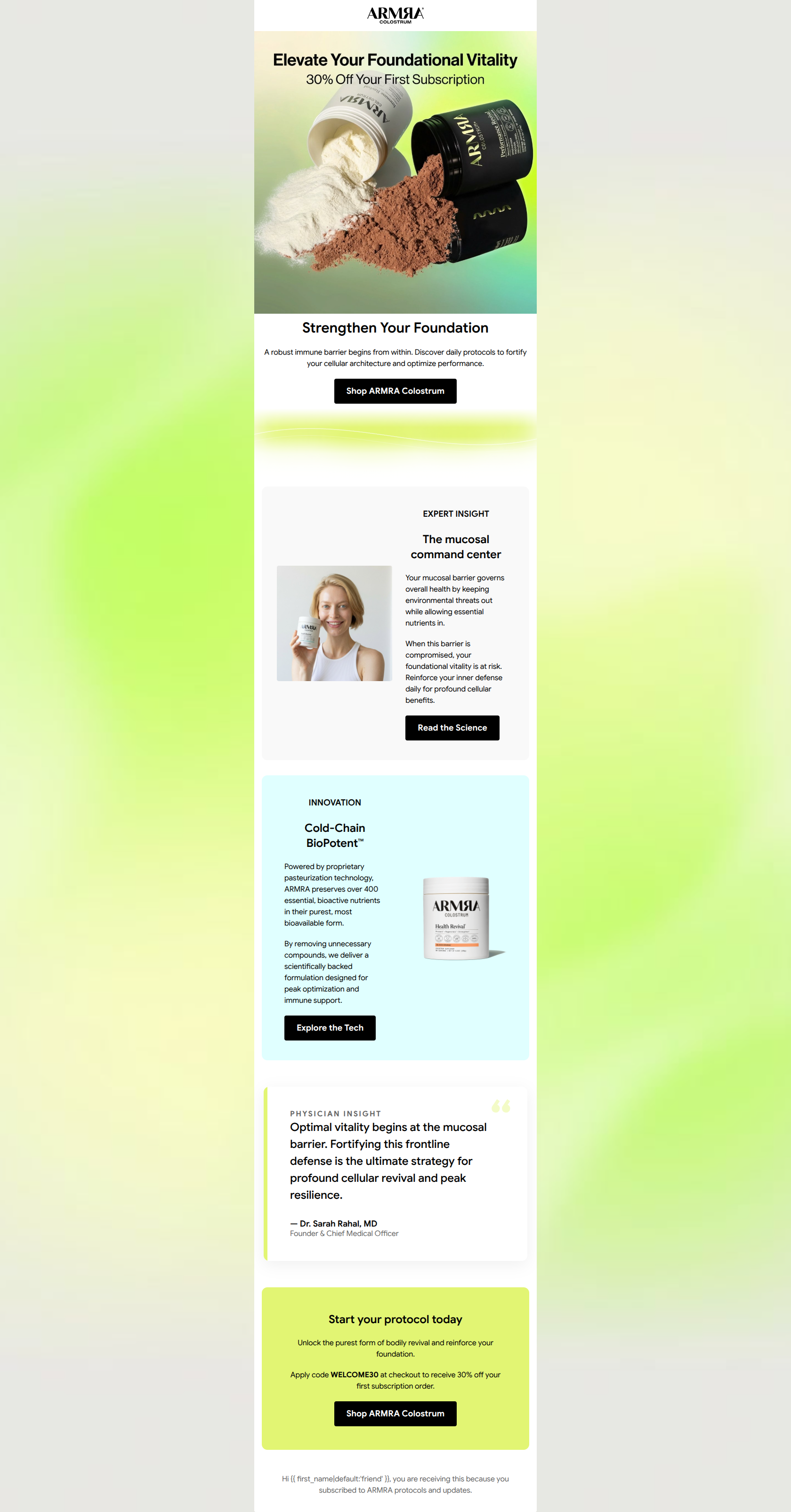 Email design: The Monthly Protocol: Elevate your health