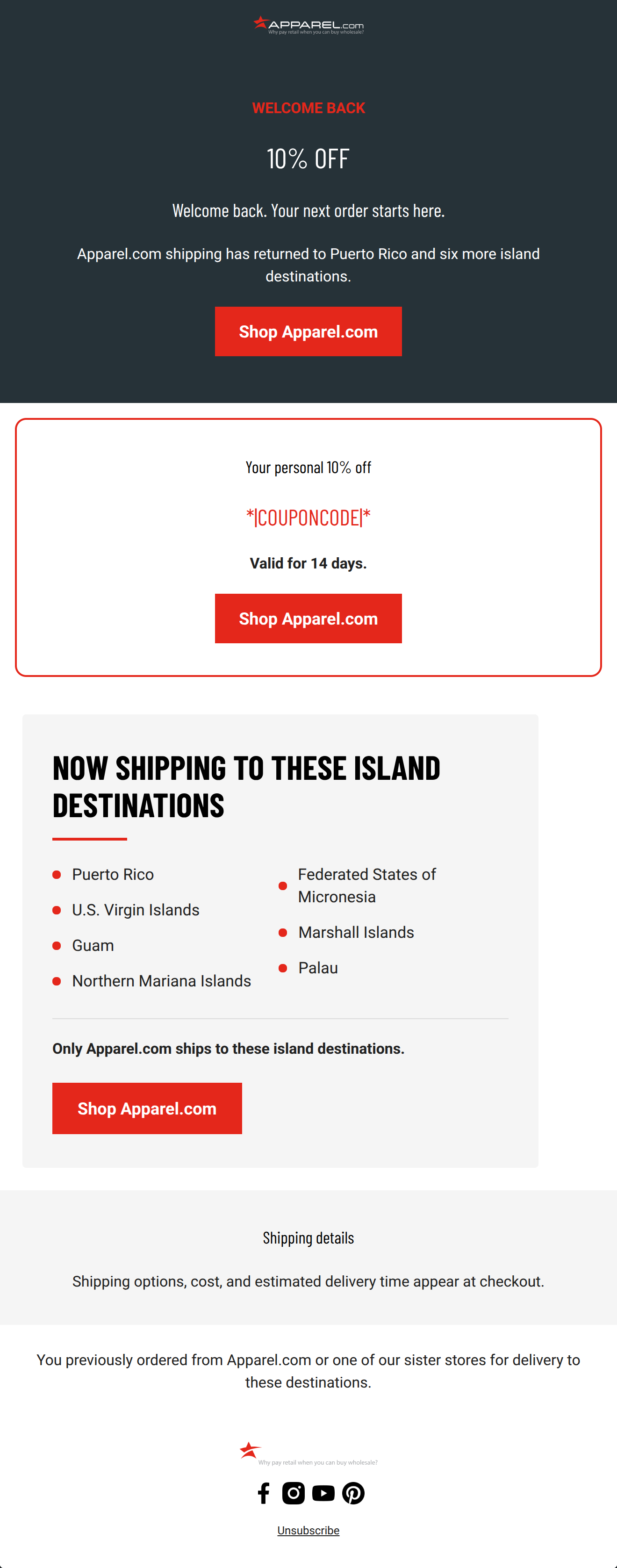 Email design: We're back: here's your personal 10% off