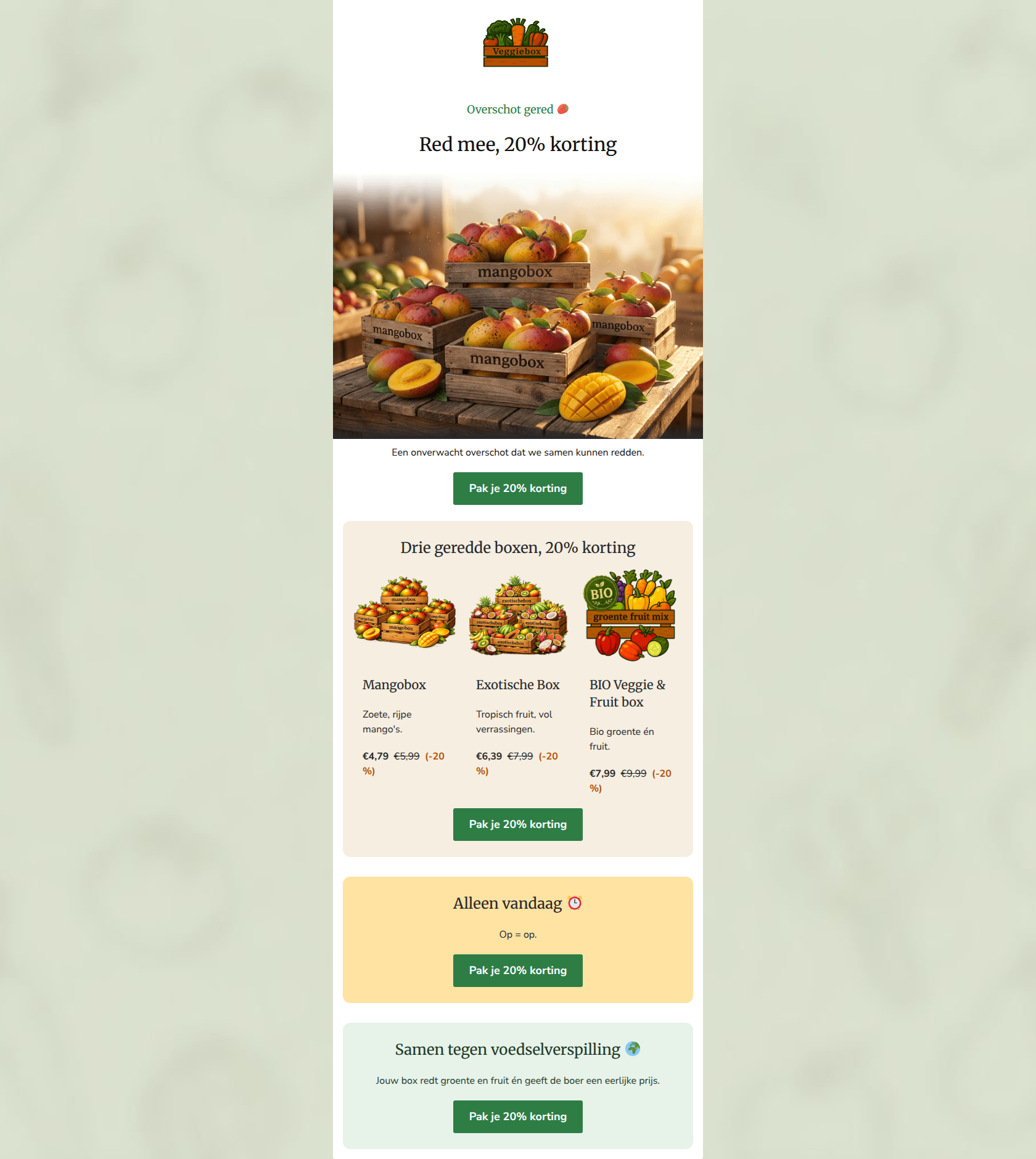 Email design: Overschot gered: 20% korting 🥭