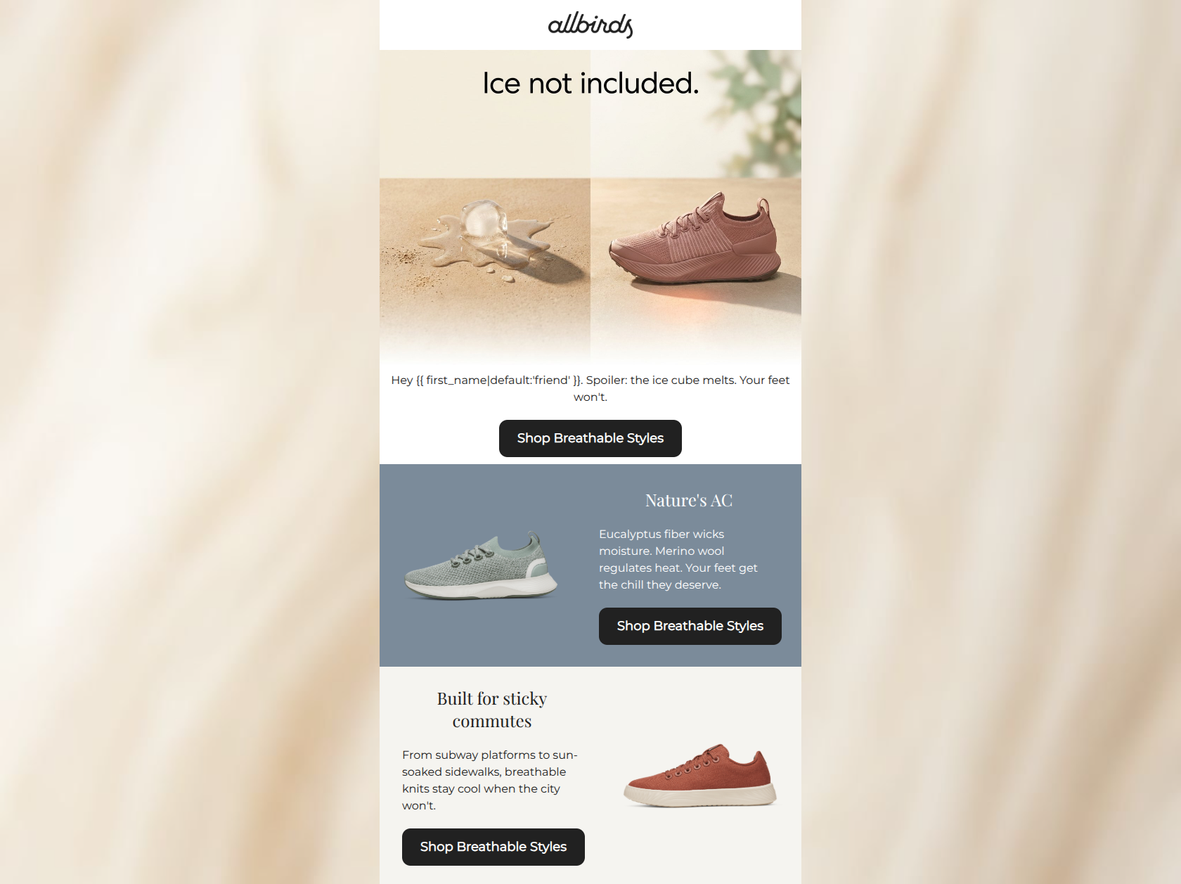 Email design: Sweaty feet season is here.