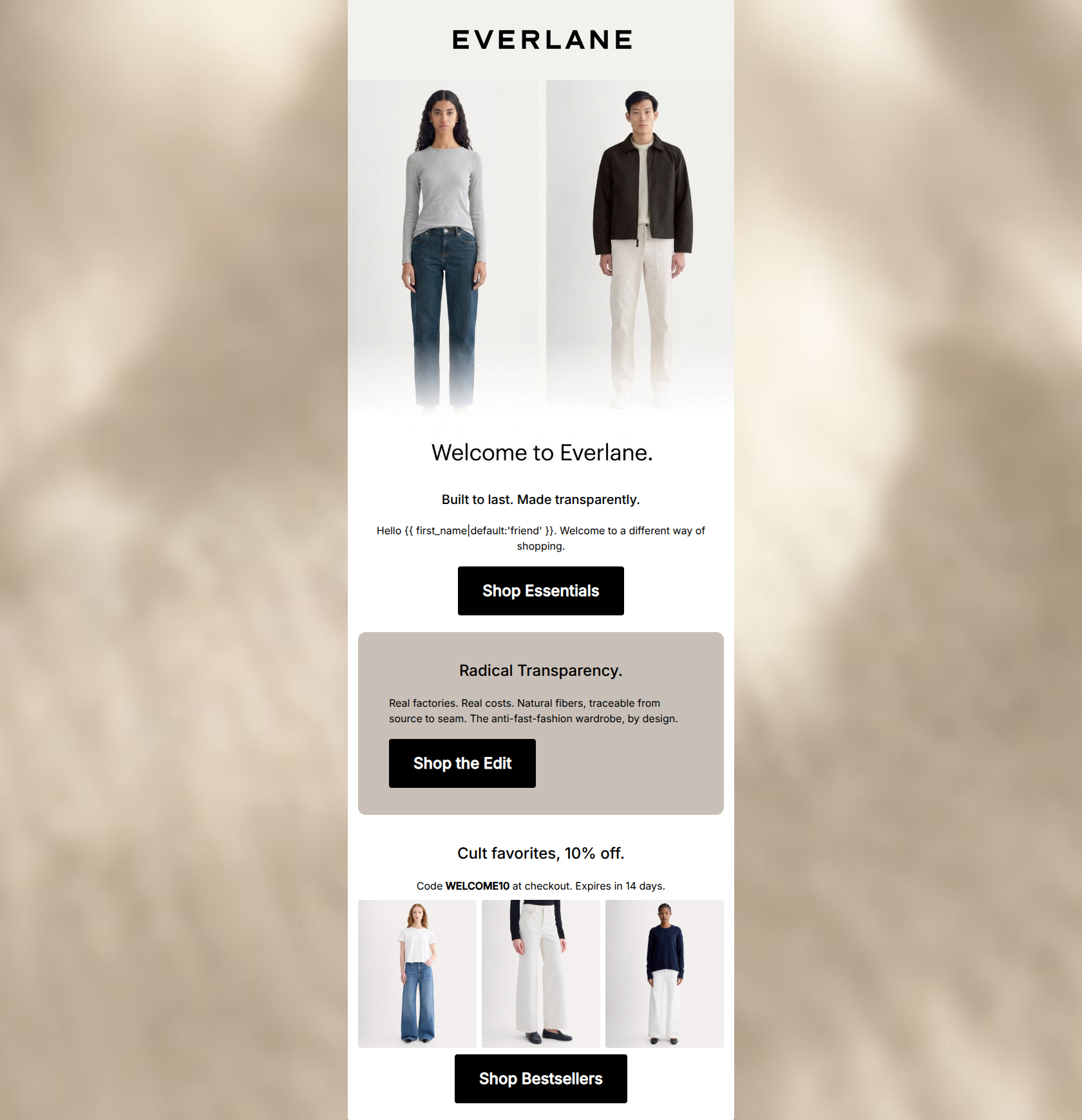 Email design: Welcome. Here's 10% off.