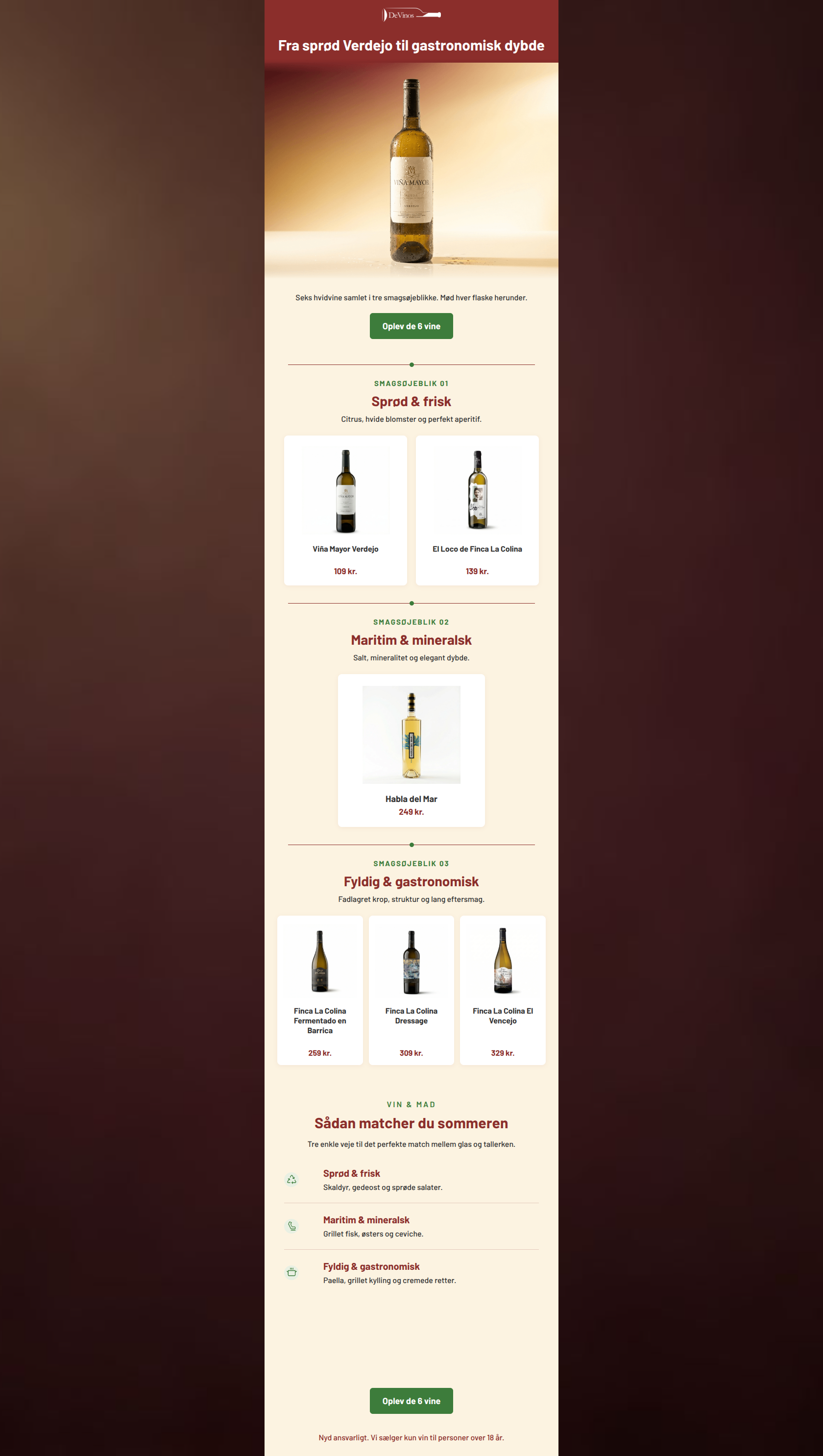Email design: 6 hvidvine, 3 smagsøjeblikke