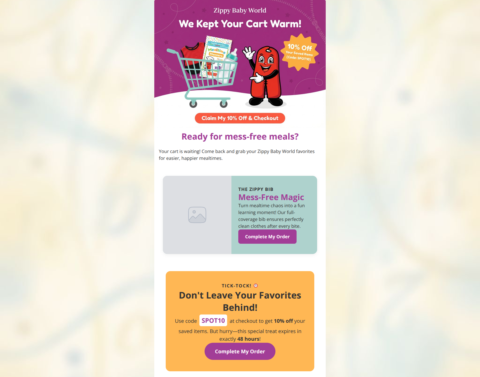 Email design: We saved your spot! Here is 10% off your cart