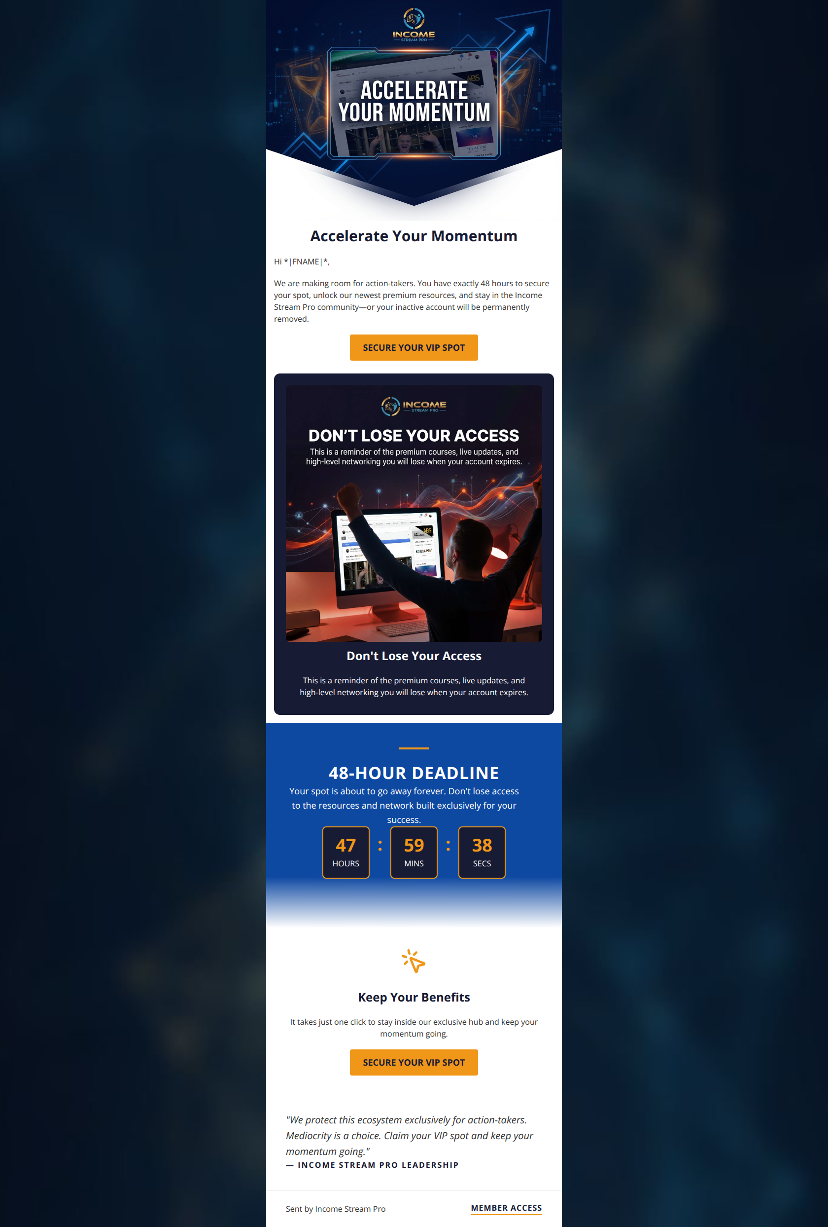Email design: Final Warning: Your VIP access expires in 48 hours