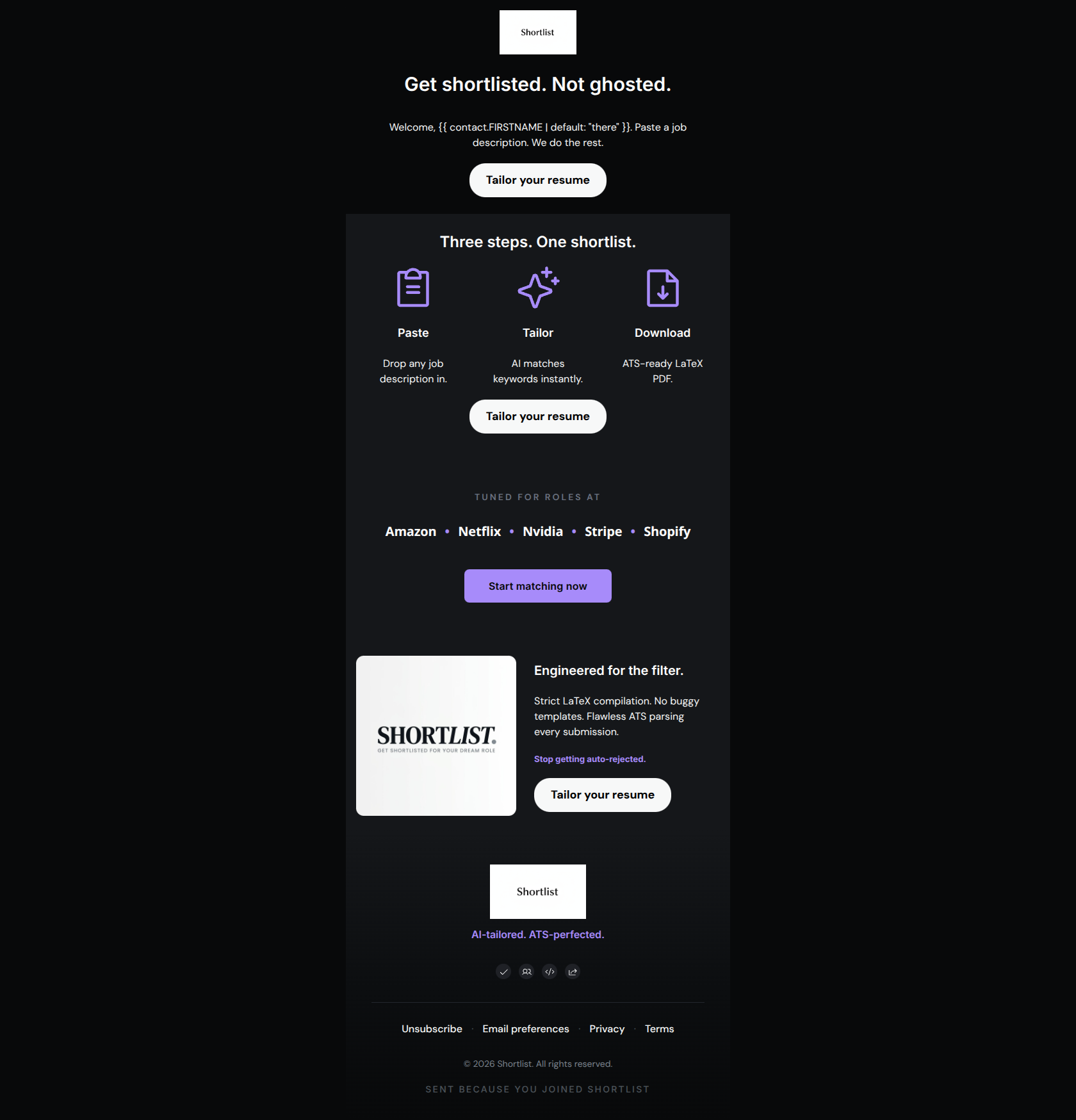 Email design: Welcome to Shortlist. Let's stop the ghosting.