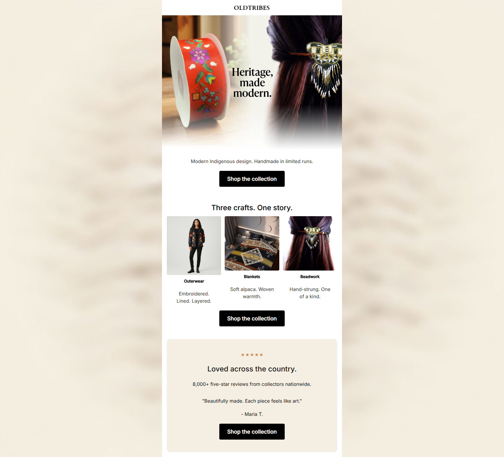 Email design: Heritage, handcrafted for every day.