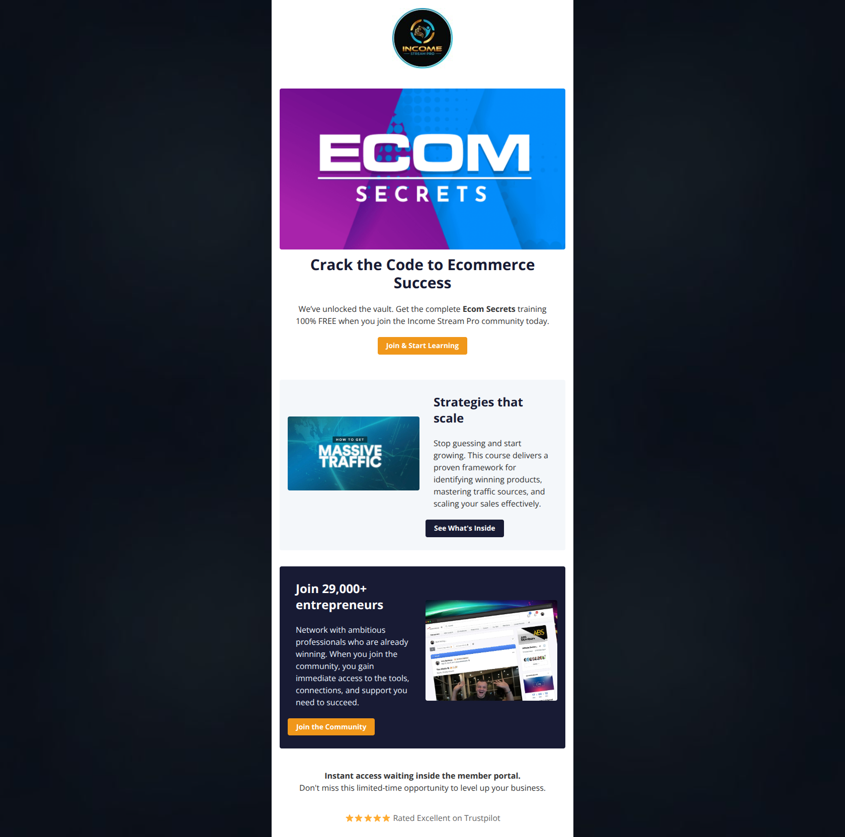 Email design: Free: The complete Ecom Secrets training