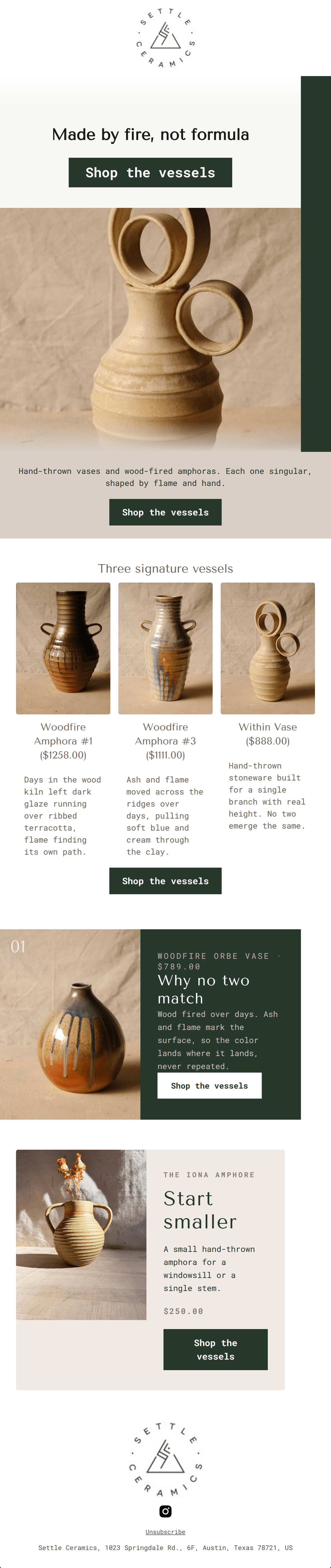 Email design: Vessels the flame marked by hand