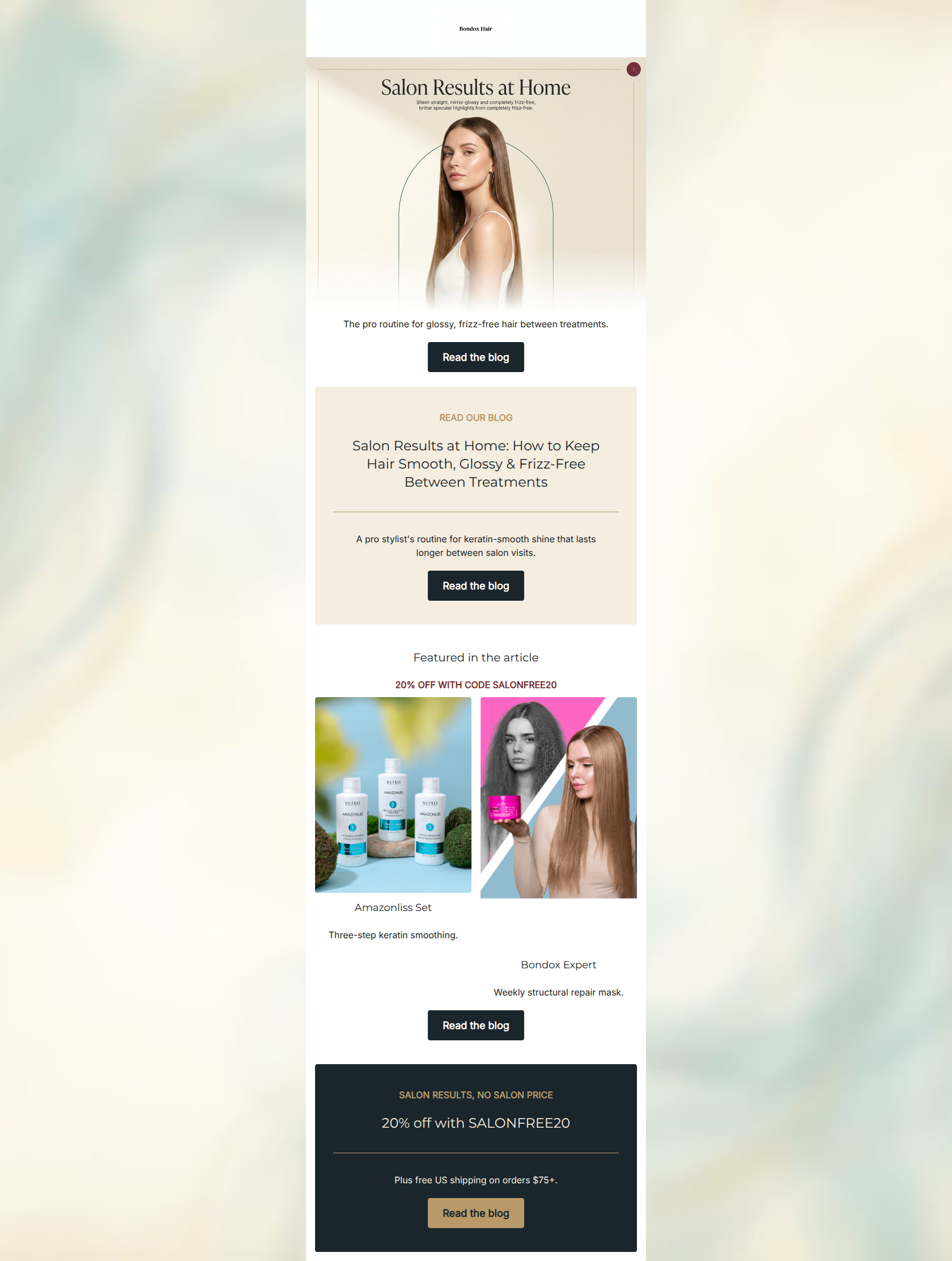 Email design: Salon-smooth hair, between treatments