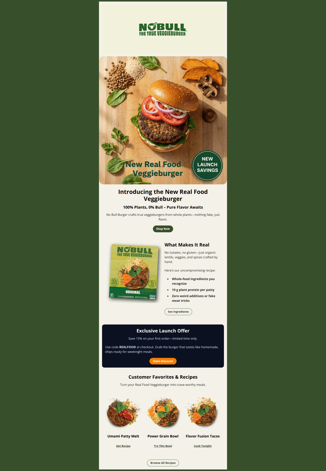 Email design: Taste the Real Difference: New Veggieburger Launch!