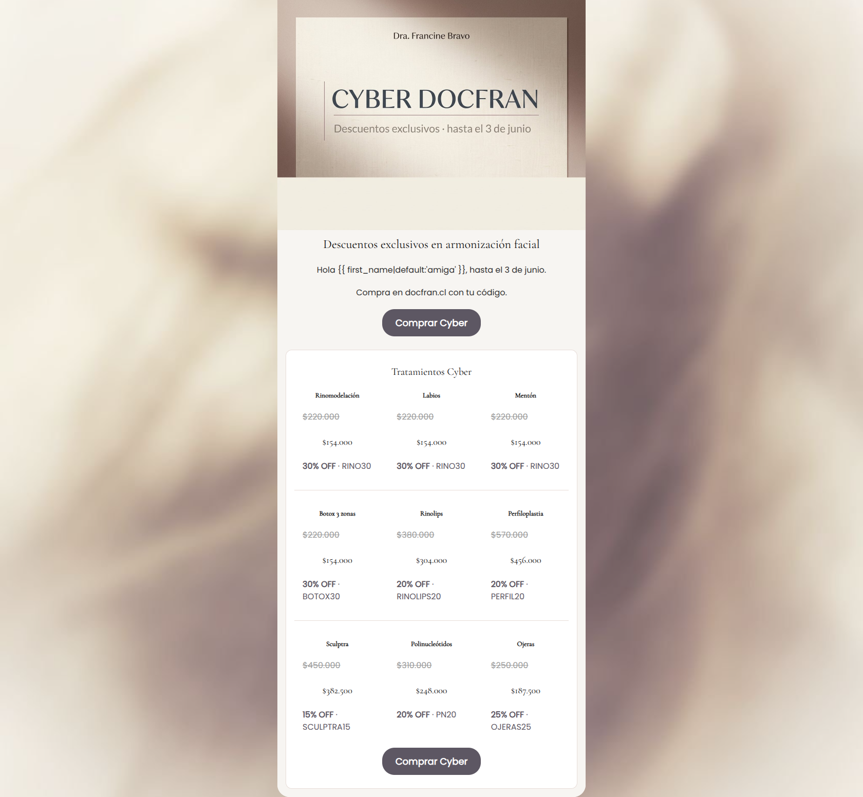 Email design: Cyber DocFran: descuentos exclusivos en armonizaci