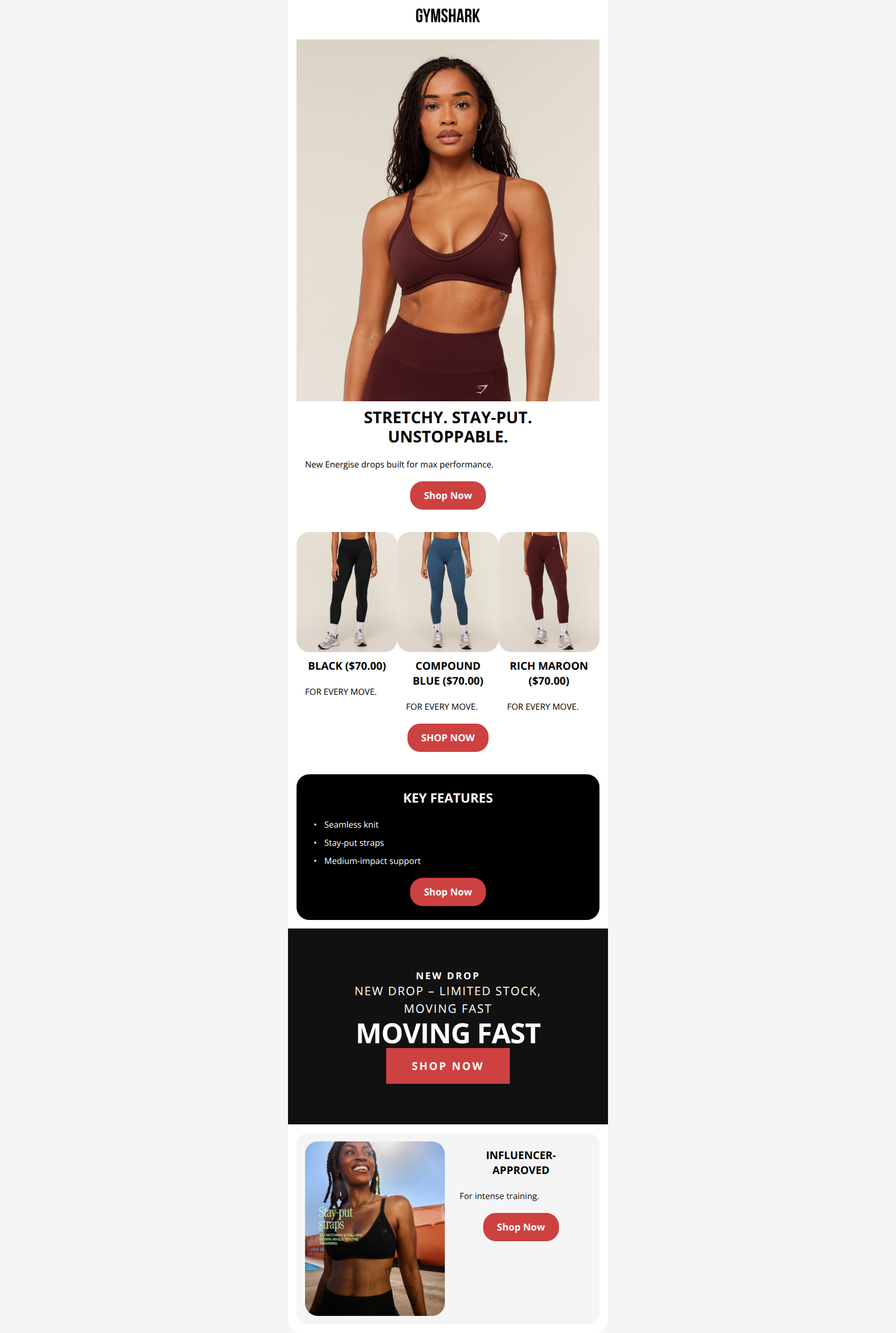 Email design: New Energise Drops Live