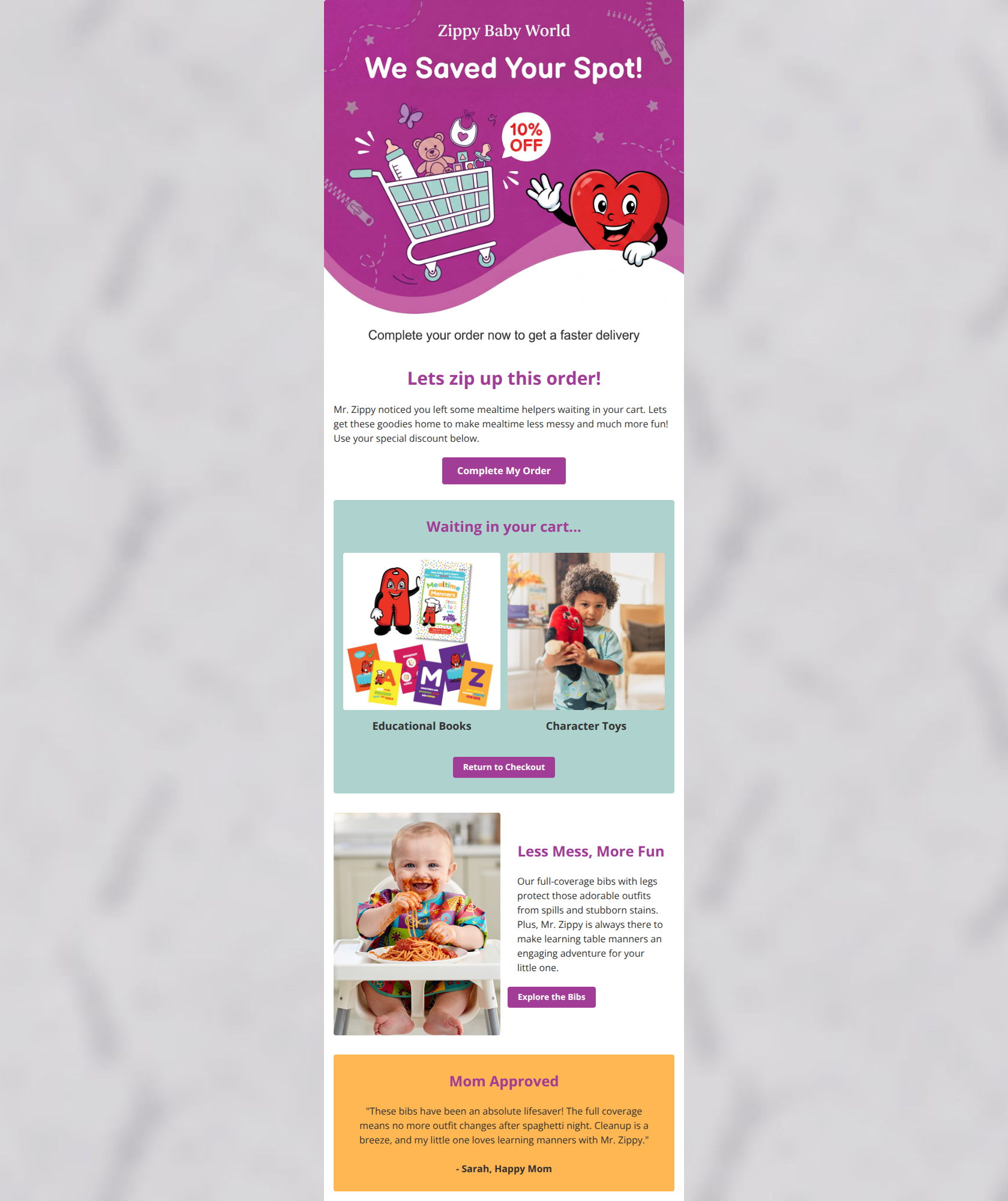 Email design: Uh oh! You left Mr. Zippy behind!