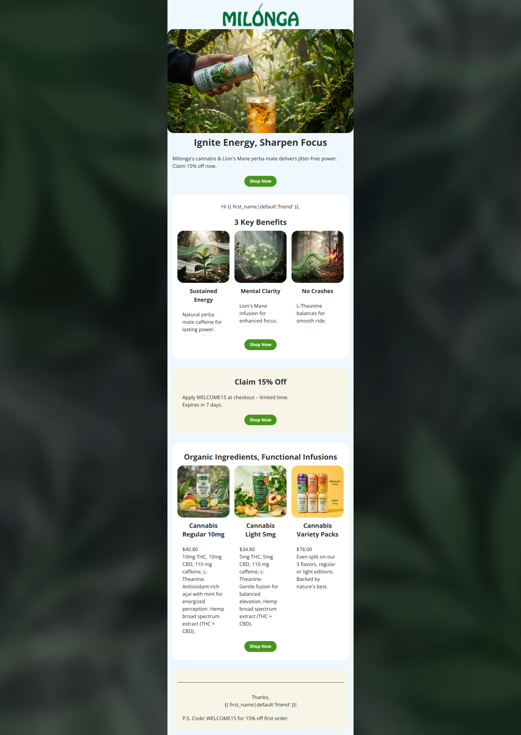 Email design: 15% Off: Fuel Focus Naturally