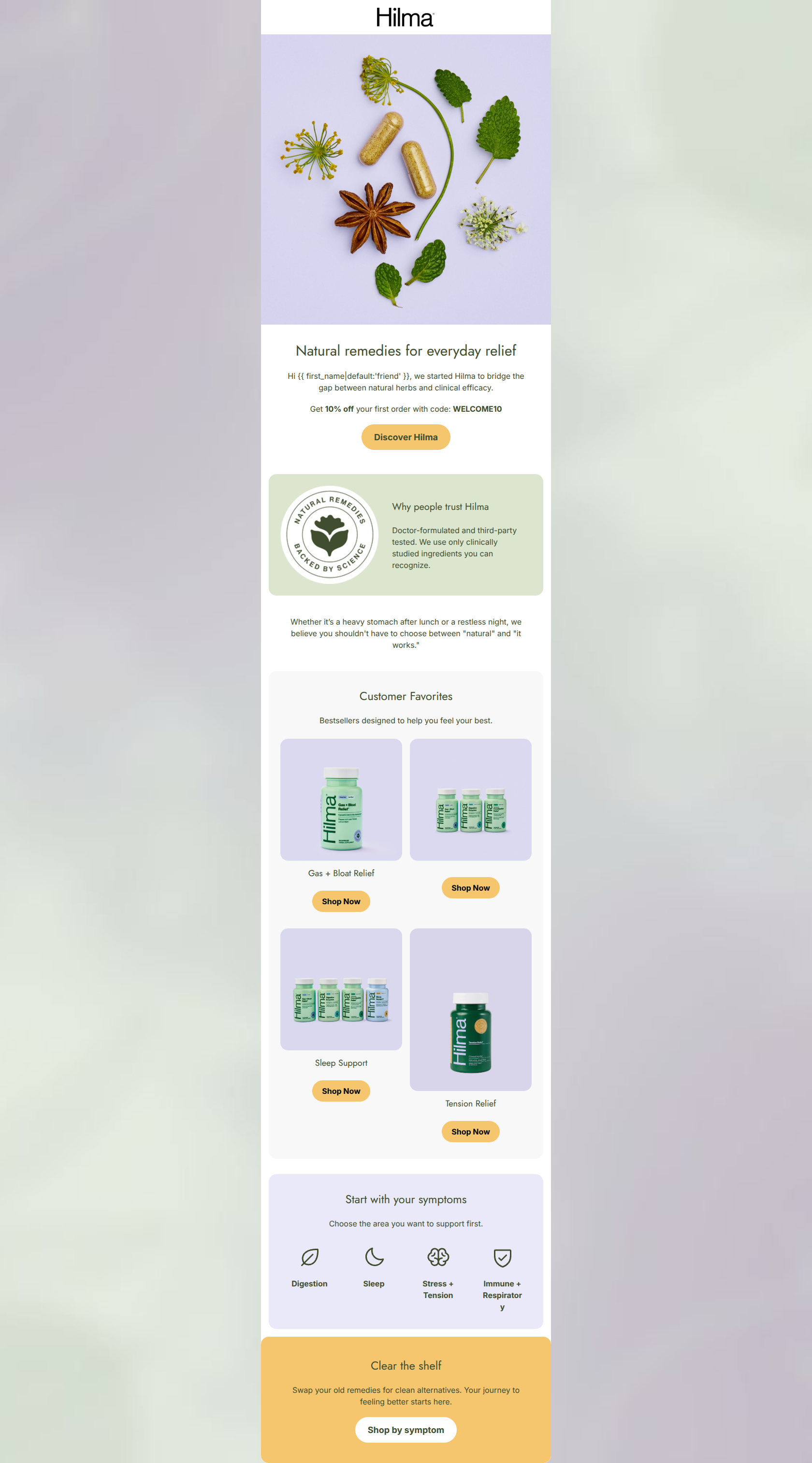 Email design: Welcome to Hilma — we're so glad you're here