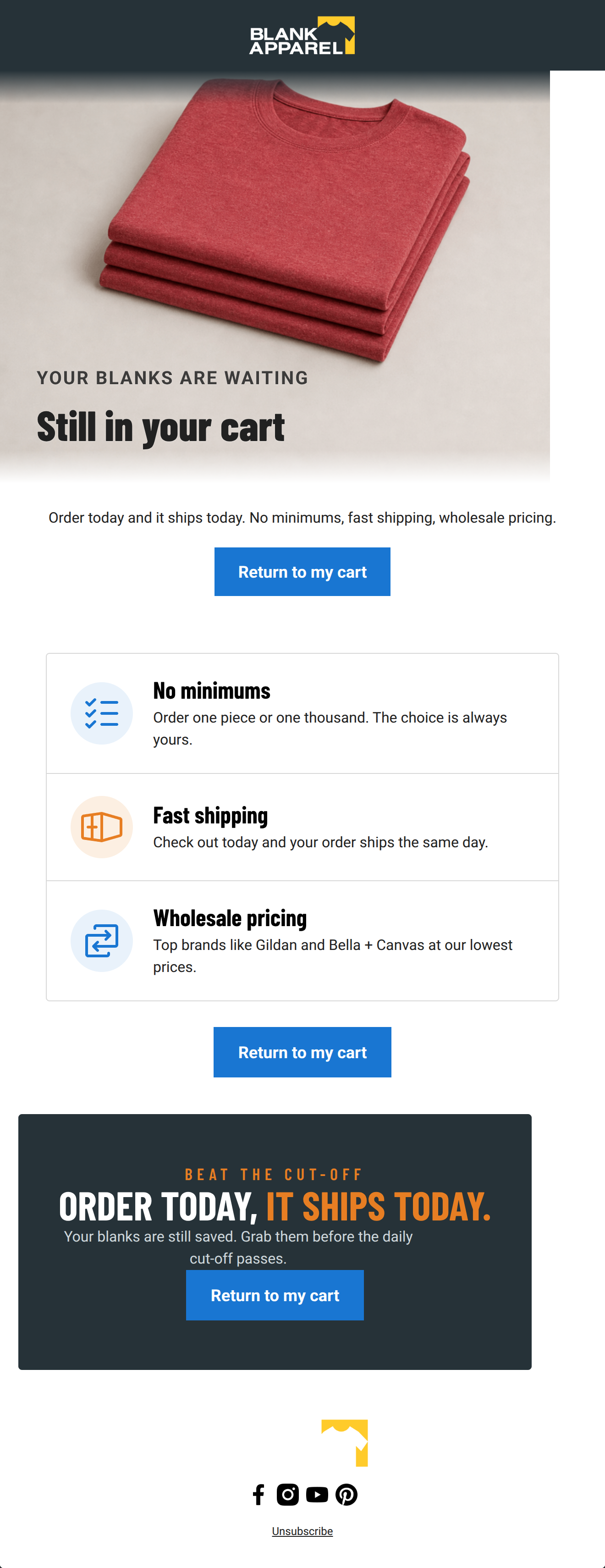Email design: Abandoned Cart · Blank Apparel