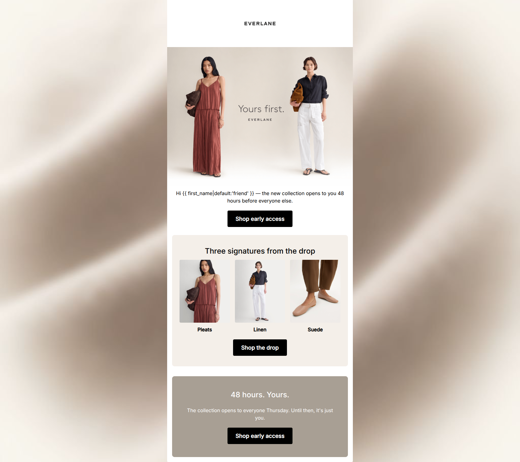 Email design: VIPs first: the new collection.