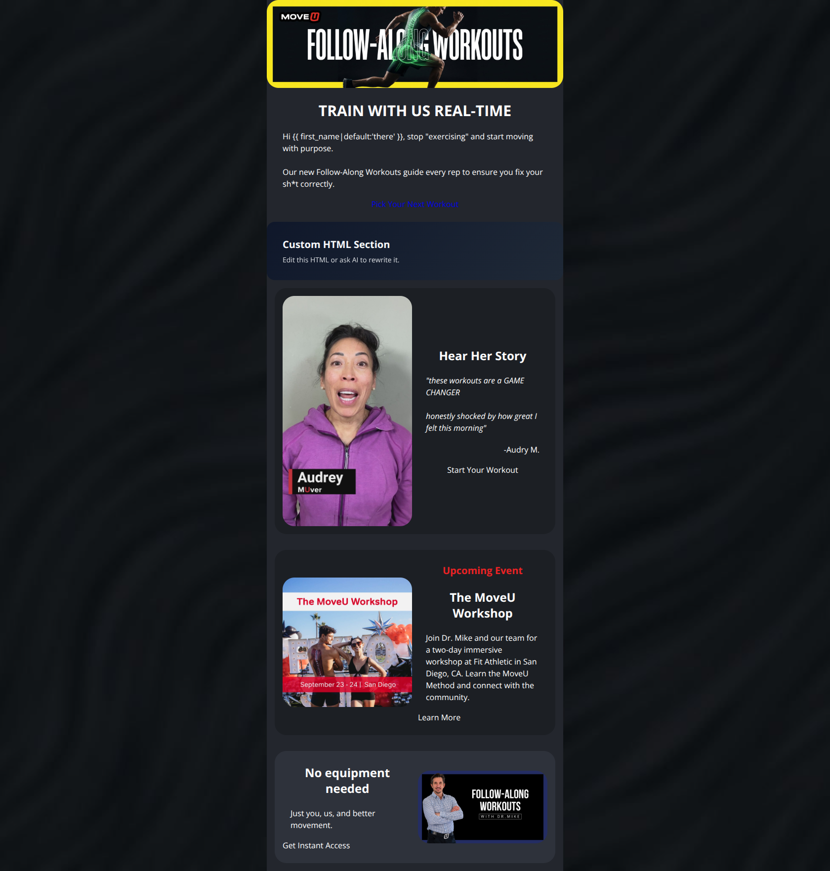 Email design: New: Follow-Along Workouts are here 🚨