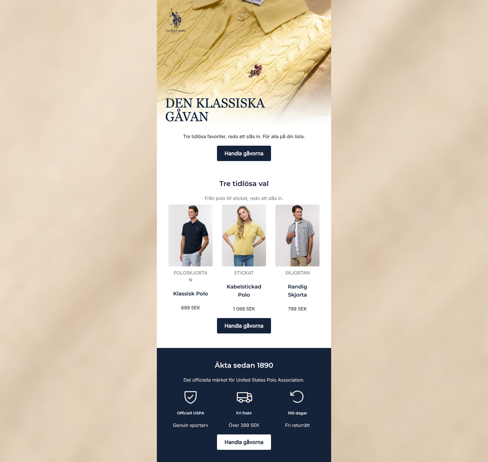 Email design: Den klassiska gåvan — tidlös och tryggt vald.