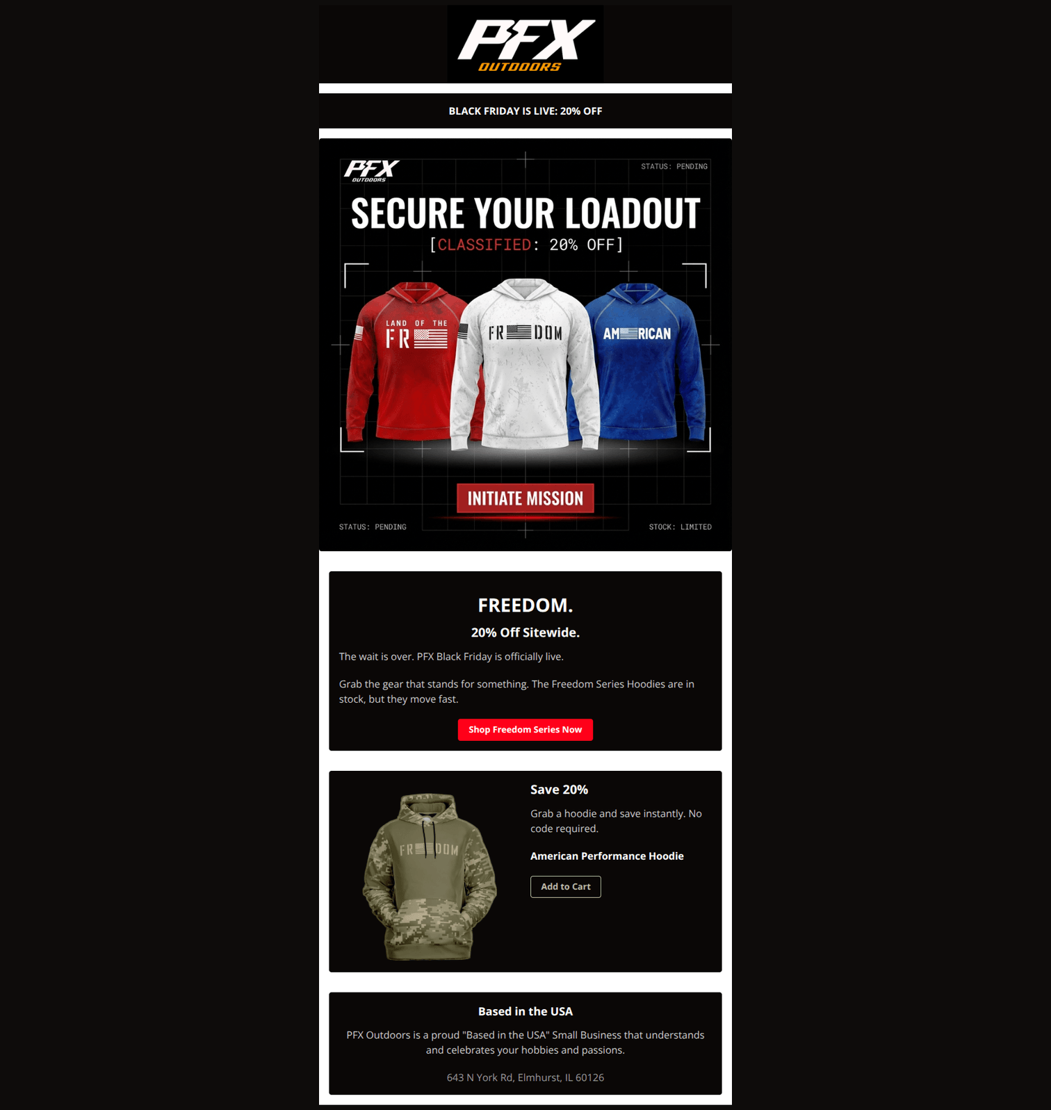 Email design: πΊπΈ 20% Off Freedom Hoodies