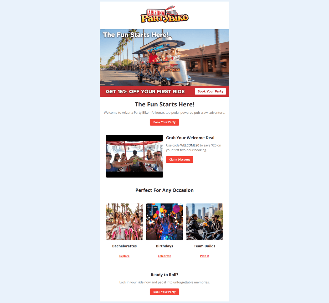 Email design: π Welcome! Get 15% Off Your First Ride