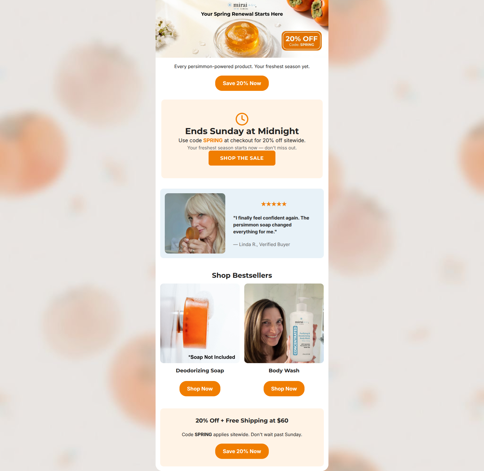 Email design: 20% off ends Sunday — code SPRING