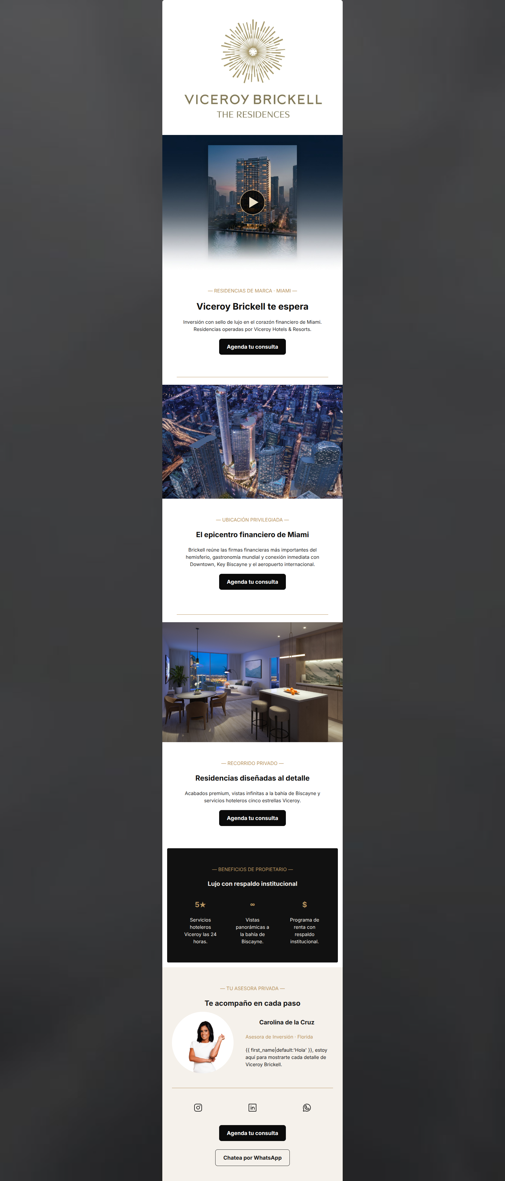 Email design: Viceroy Brickell: inversión con sello de lujo