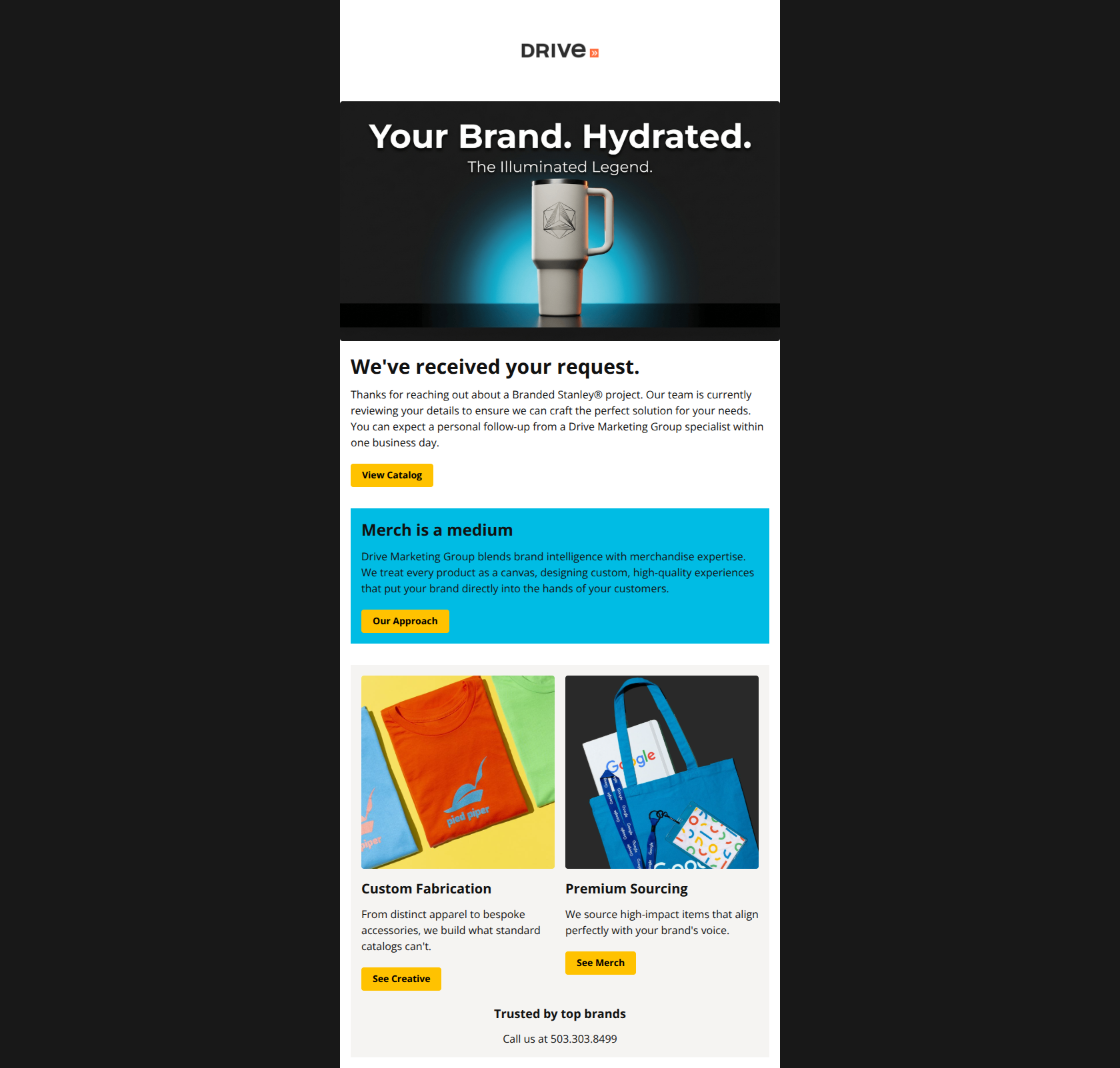 Email design: Your Branded Stanley Inquiry
