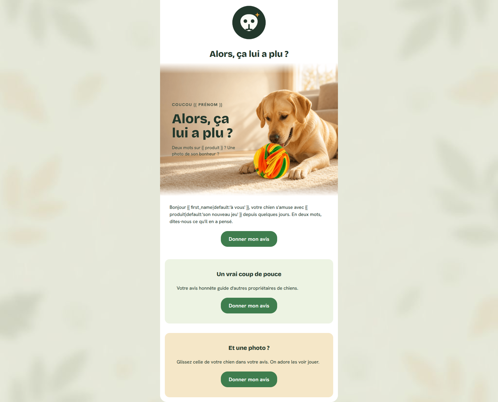 Email design: {{ prenom }}, et ce {{ produit }}, alors ?