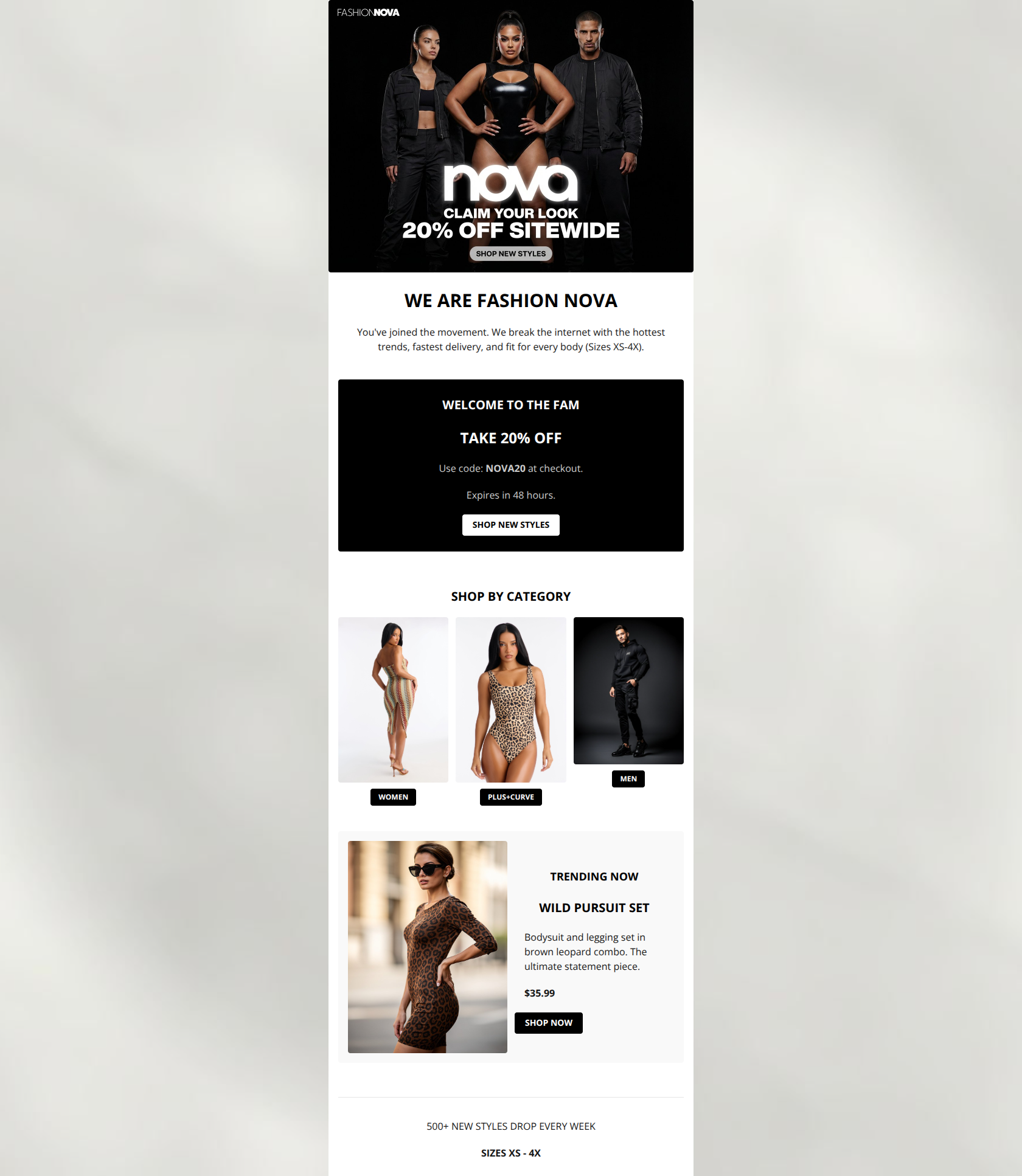 Email design: Welcome to the Fam! Take 20% Off Your First Order