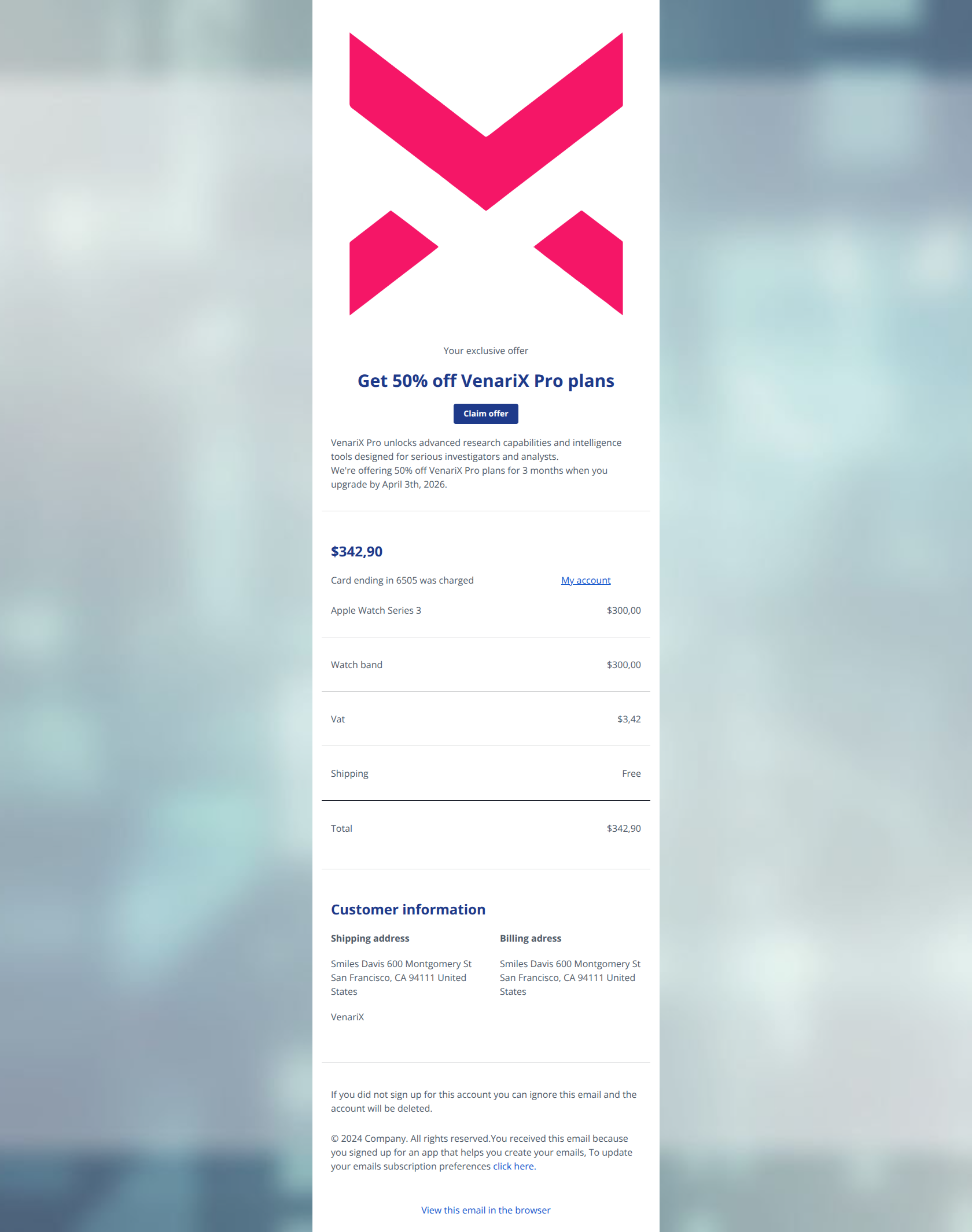 Email design: 50% off your VenariX Pro upgrade