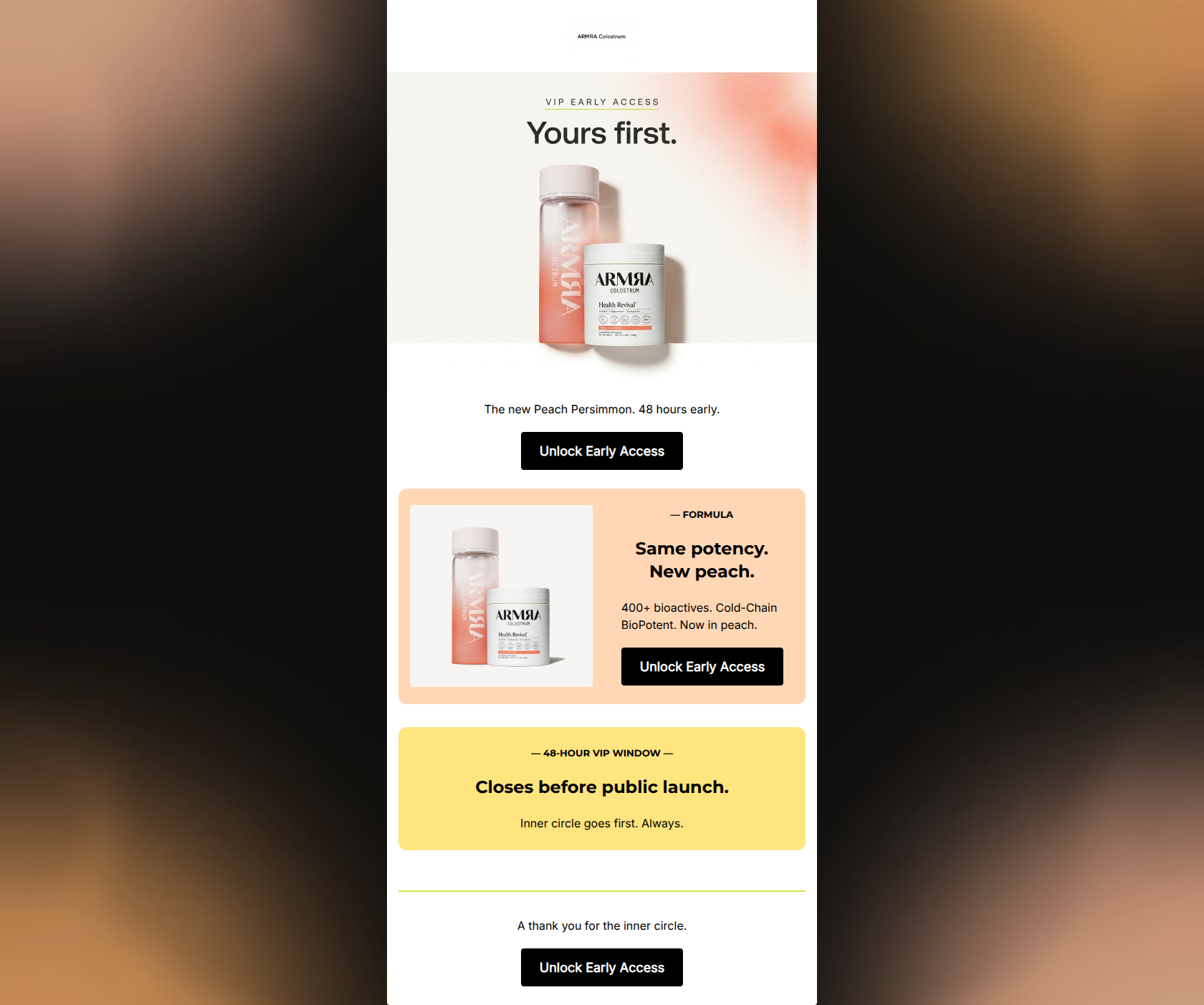 Email design: VIP early access: Peach Persimmon
