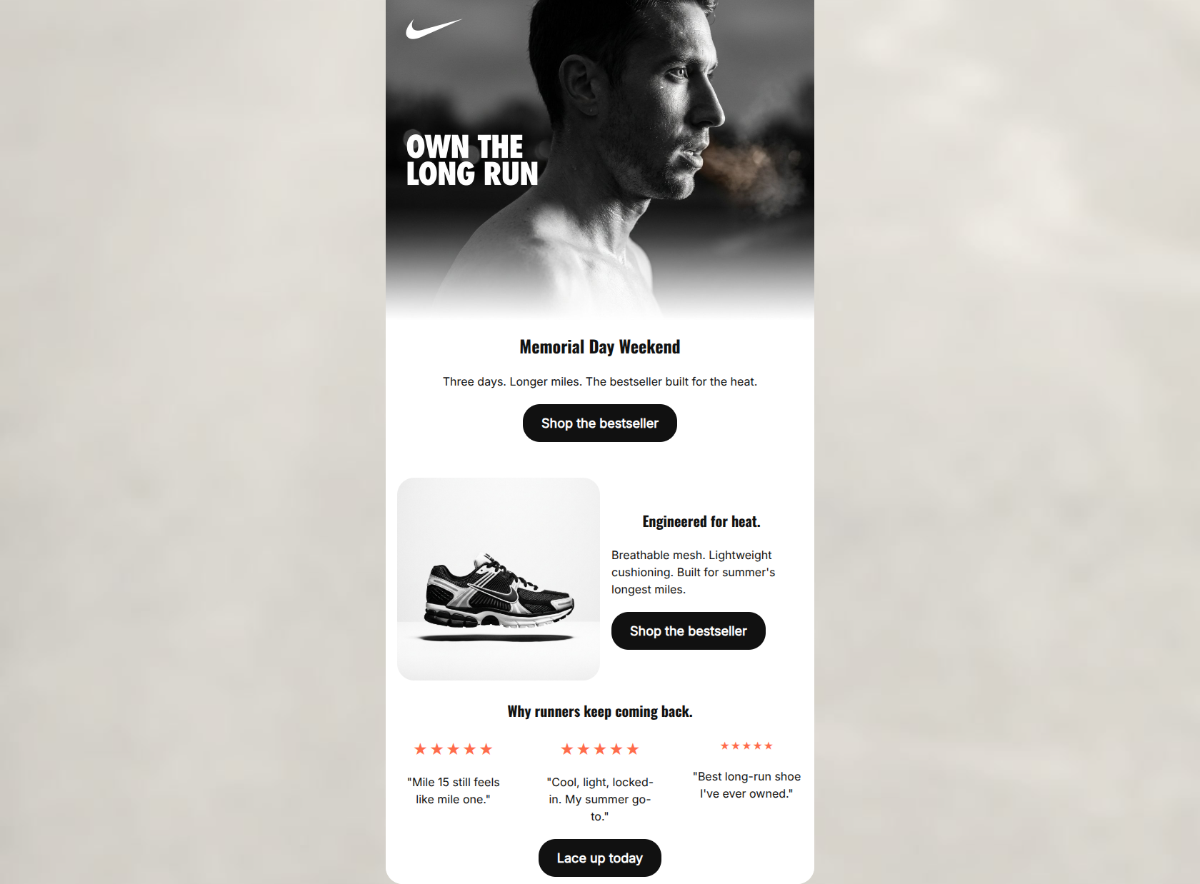 Email design: Built for hot summer miles