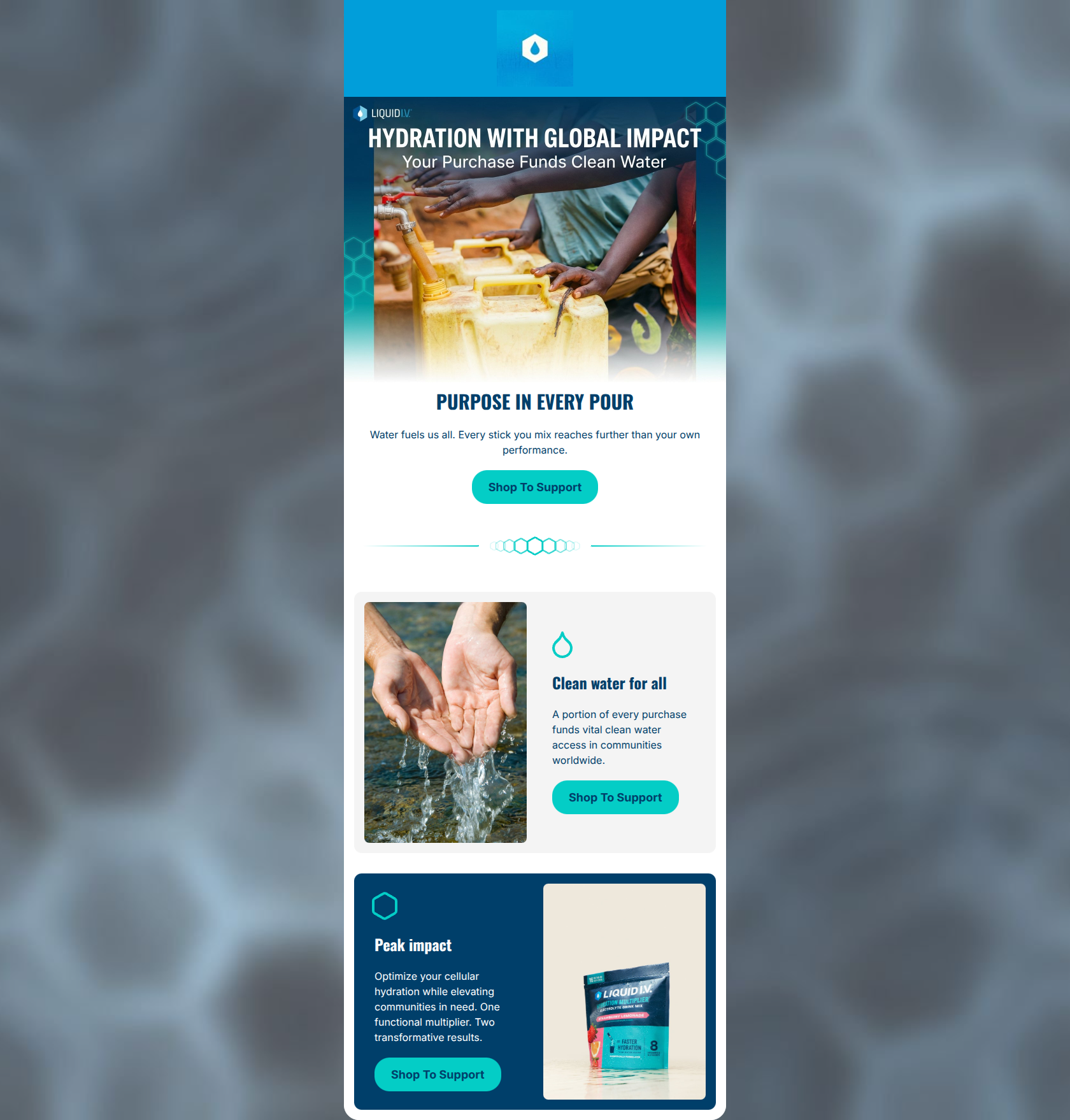 Email design: Hydration that changes lives.