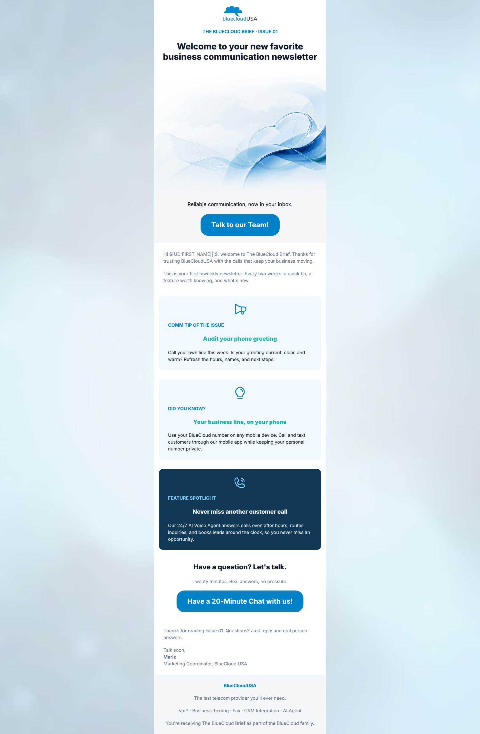 Email design: Welcome to The BlueCloud Brief